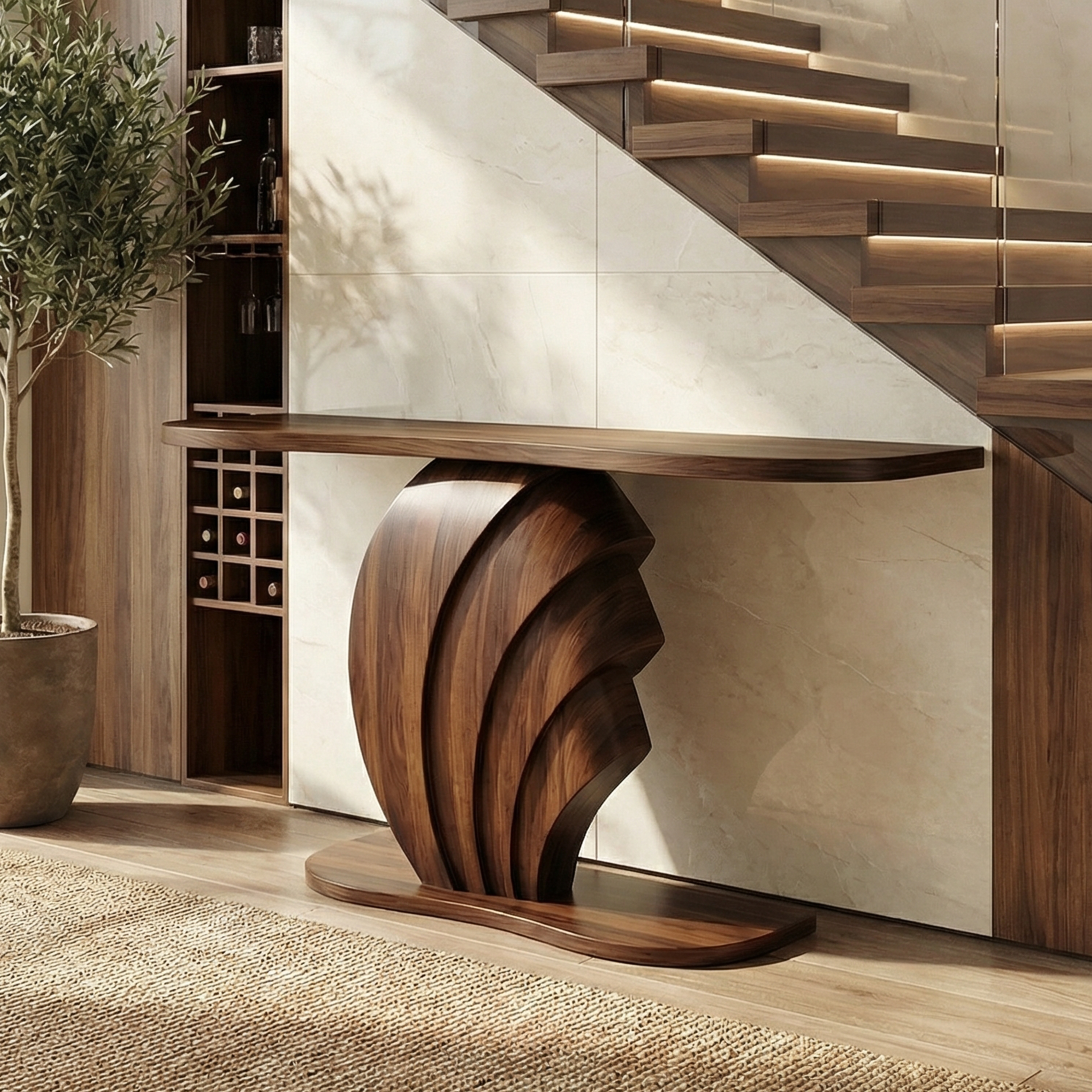 Modern Sculptural Console Table Wooden Living Room SINLSACS526