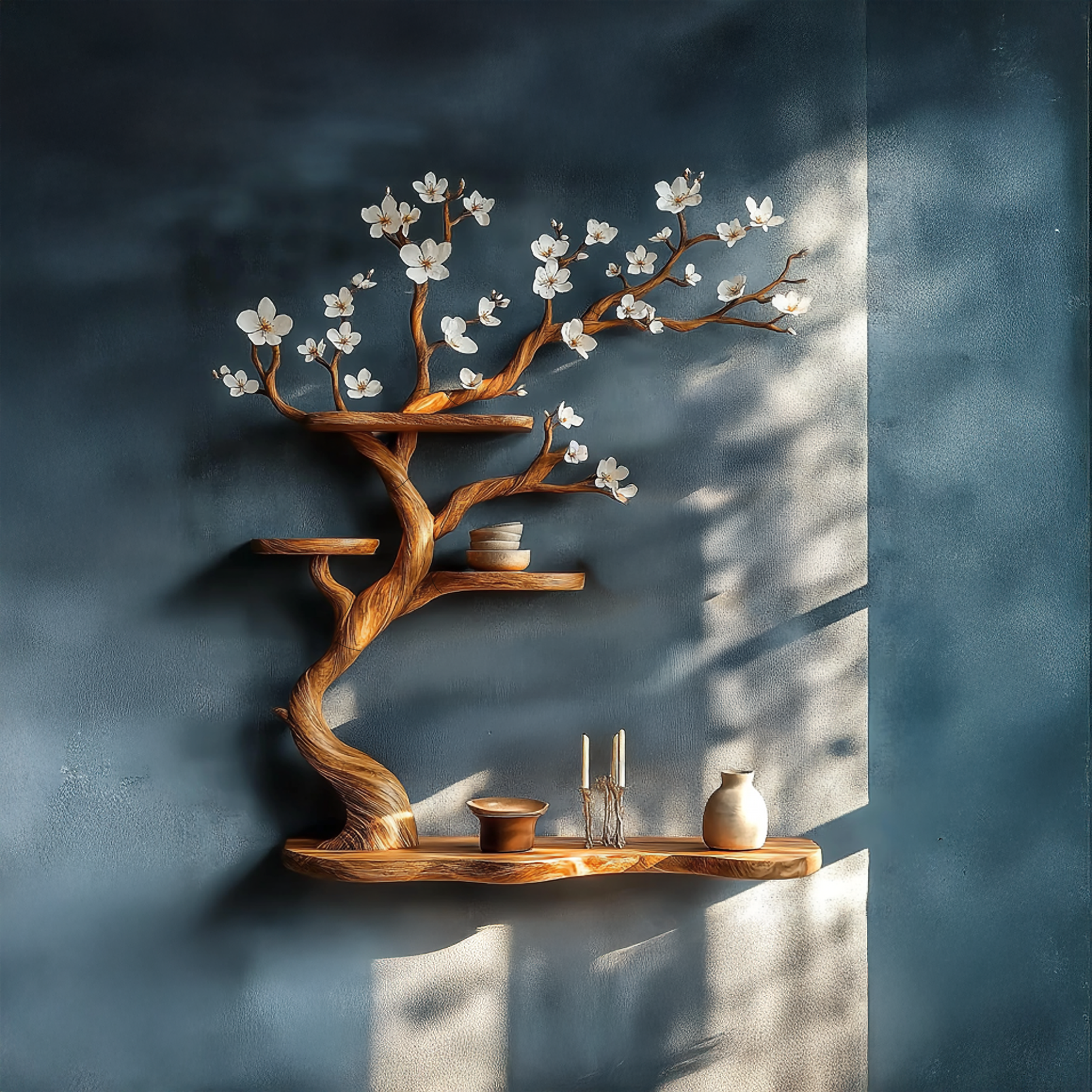 Rustic Tree Branch Shelf Solid Wood Floating Wall Decor SINLSATBS076