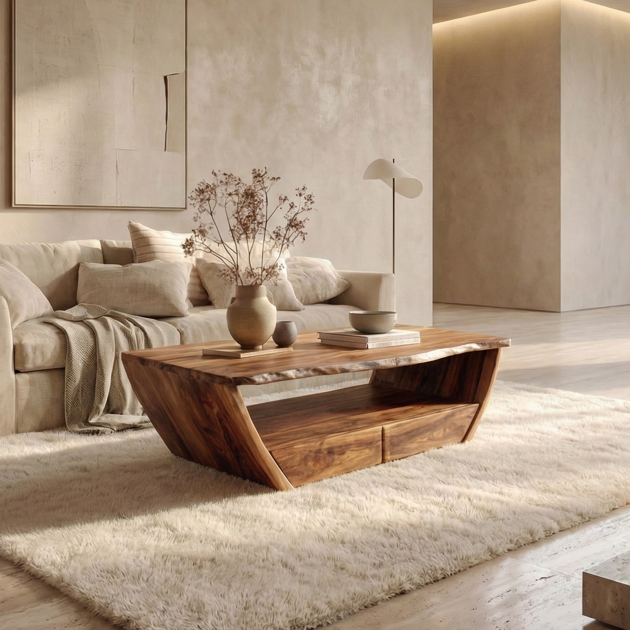 Natural Coffee Table With Open Storage Living Room SINLSACF330