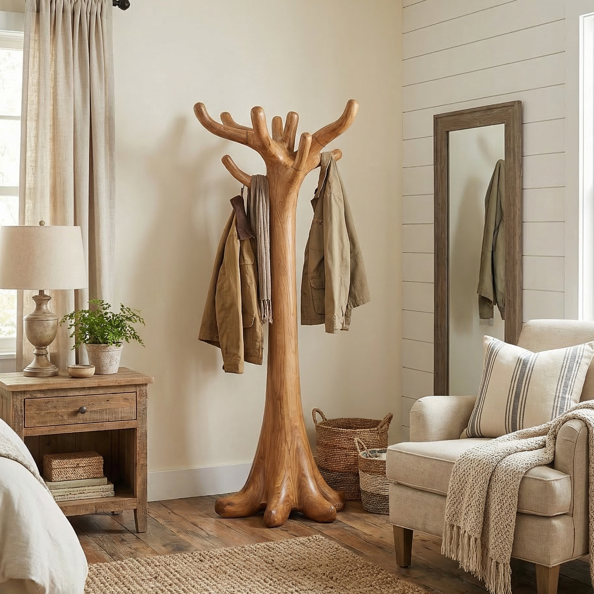 Rustic Minimal Tree Coat Rack For Bedroom And Living Area SINLSATCR105