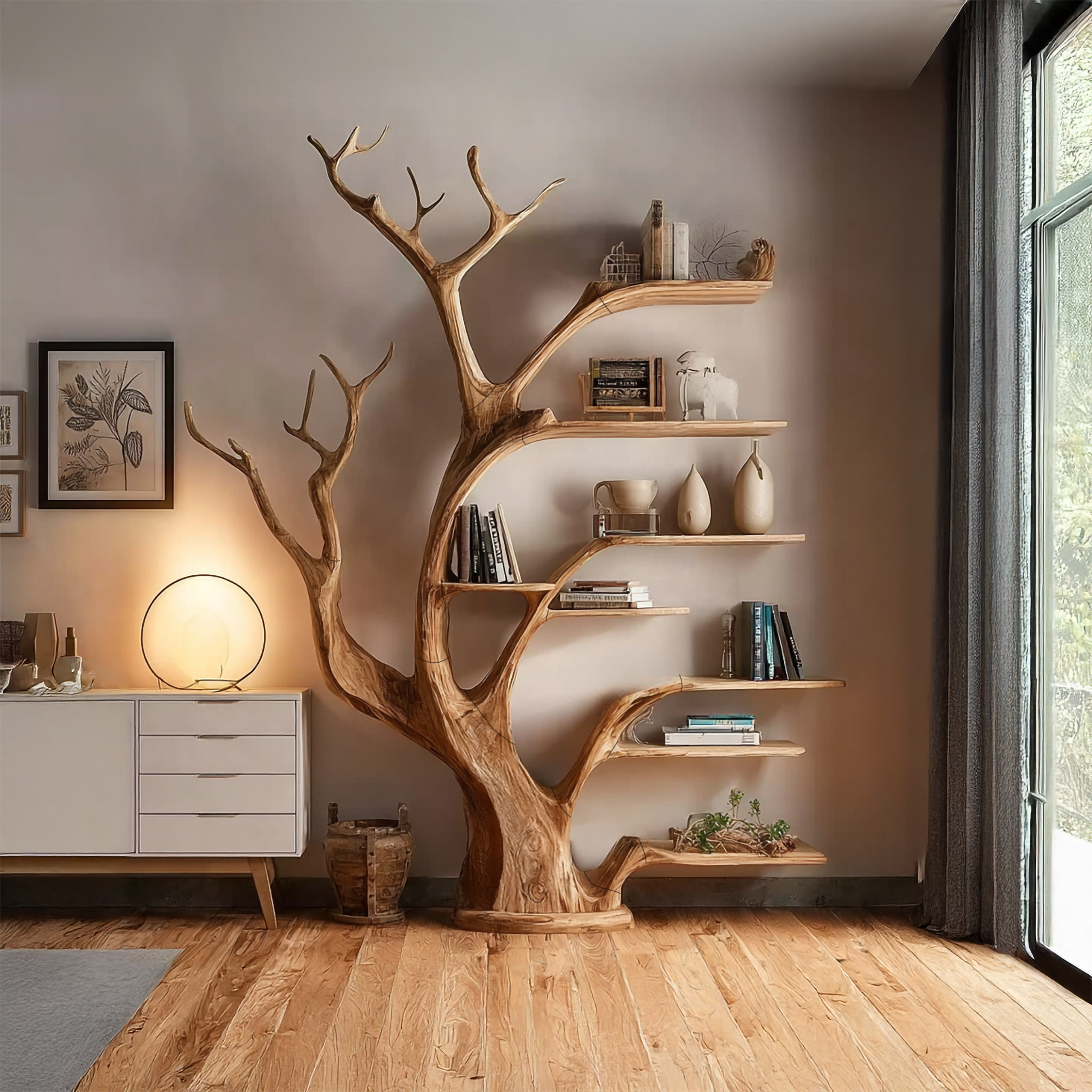 Rustic Tree Bookshelf Living Bedroom SINLSATB209