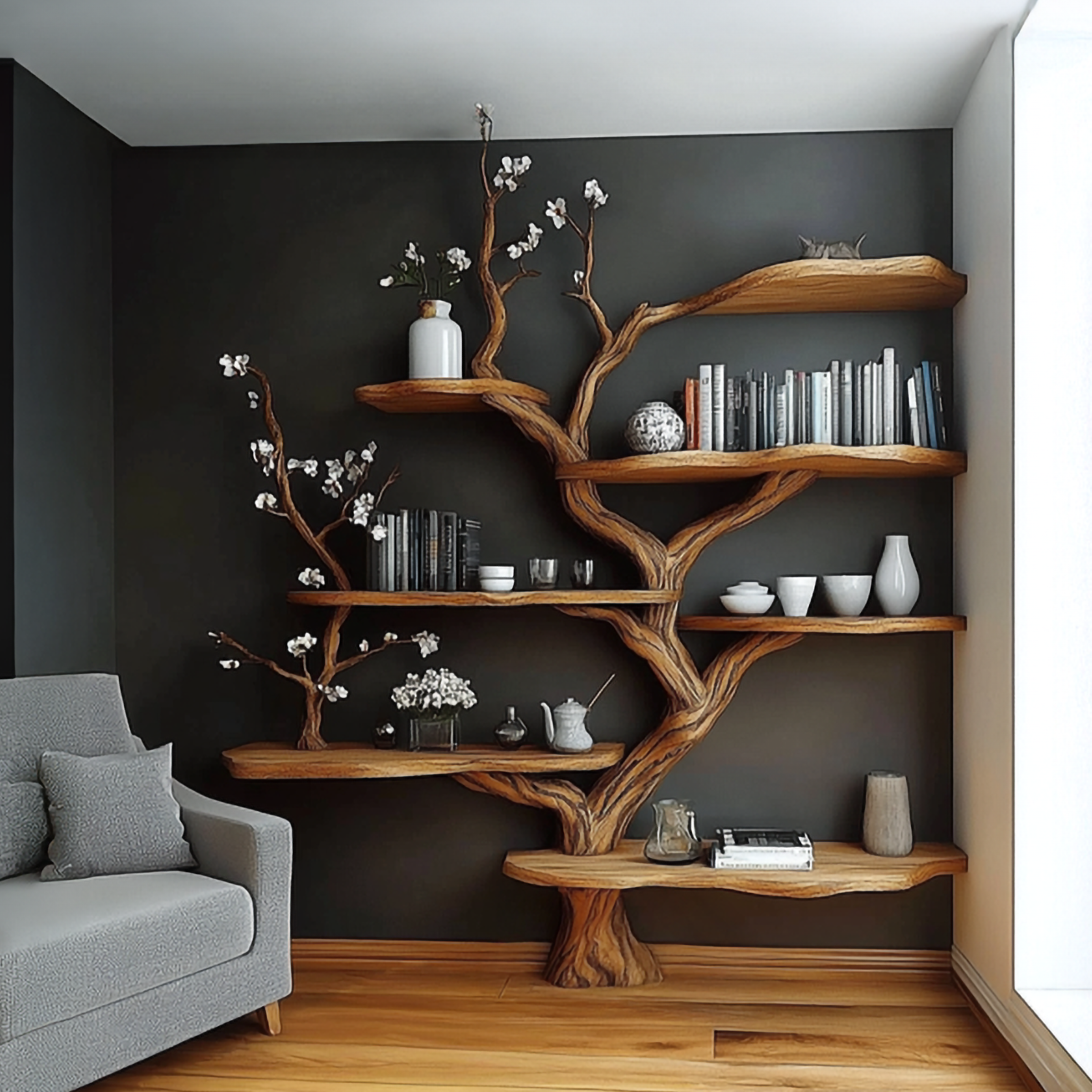 Sculptural Branch Bookcase Living Room Interior Alcove Storage SINLSATB648