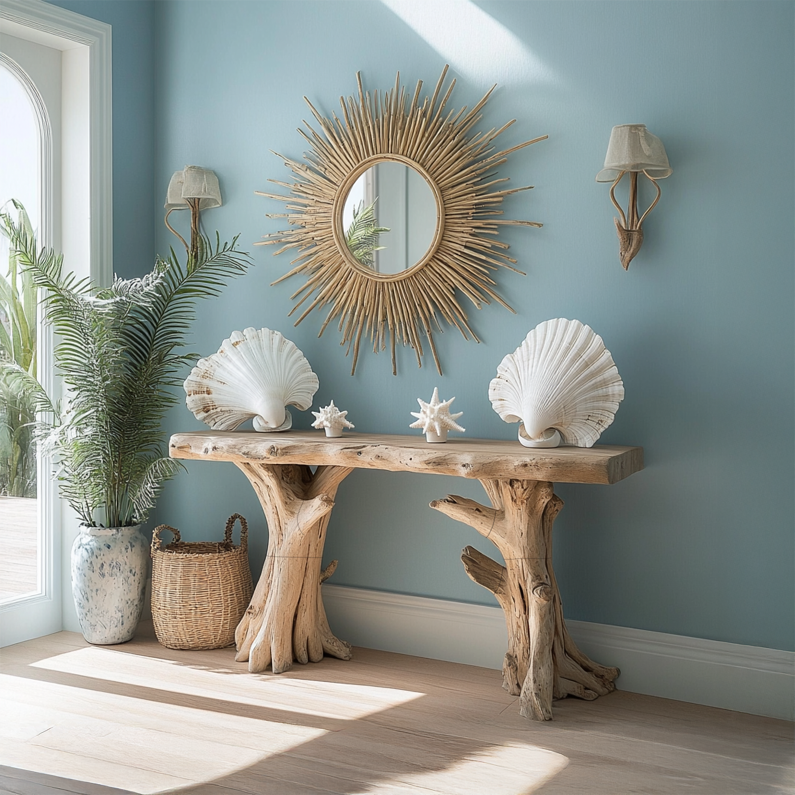 Coastal Driftwood Console Table Natural Tree Trunk Legs SINLSACS062