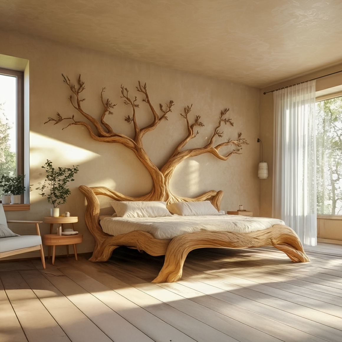 Rustic Rustic Sculptural Tree Bed Organic Bedroom SINLSAWB074