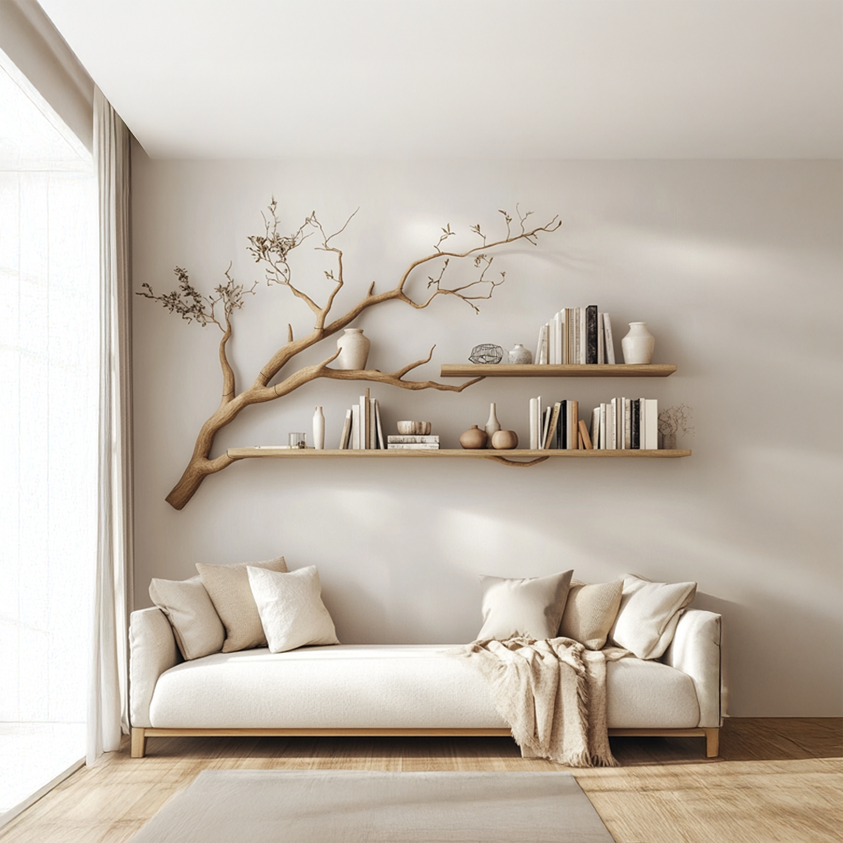 Rustic Organic Tree Shelf Artistic Natural Living Space SINLSATBS053