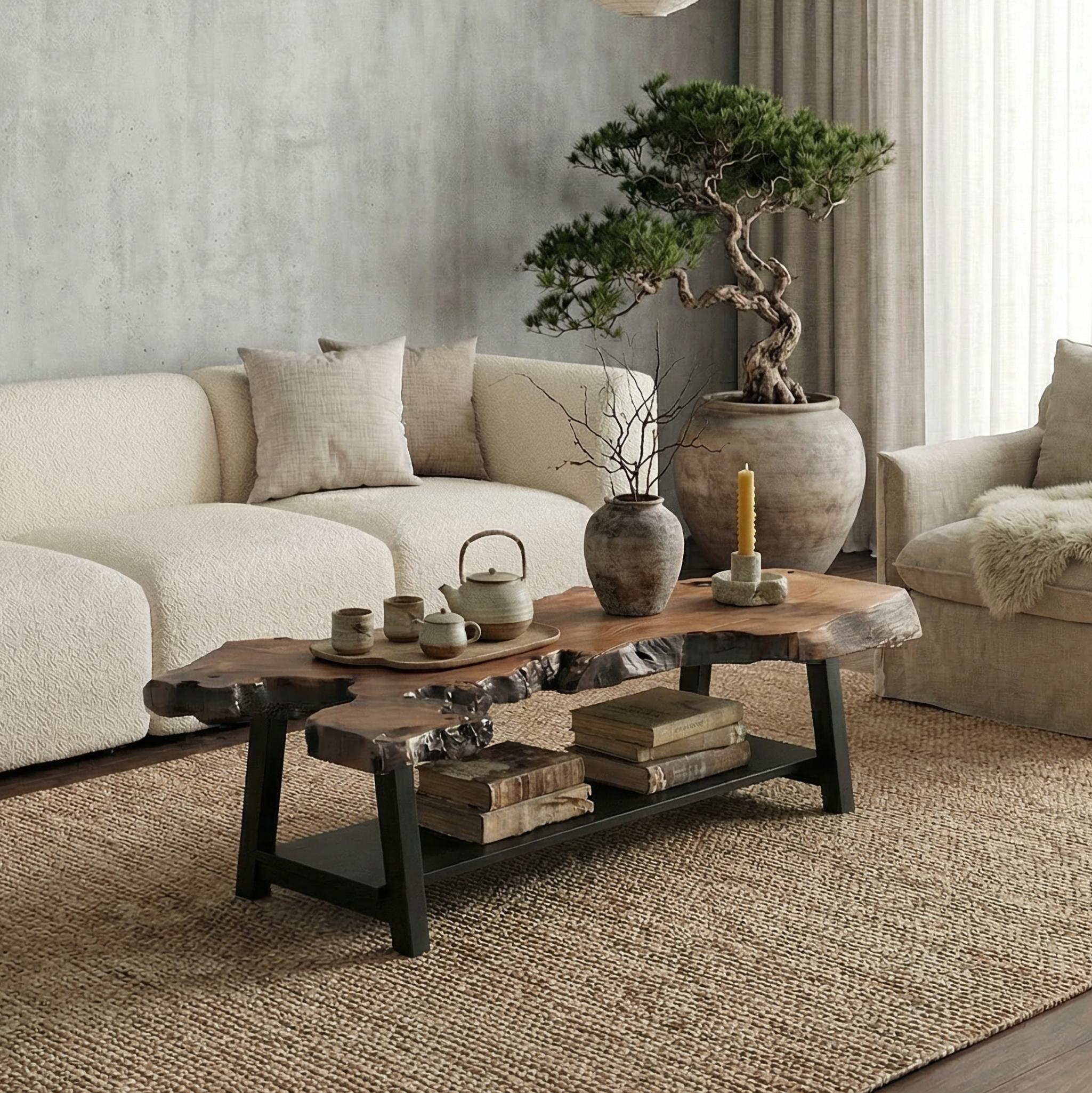 Natural Edge Wood Coffee Table For Living Room SINLSACF351