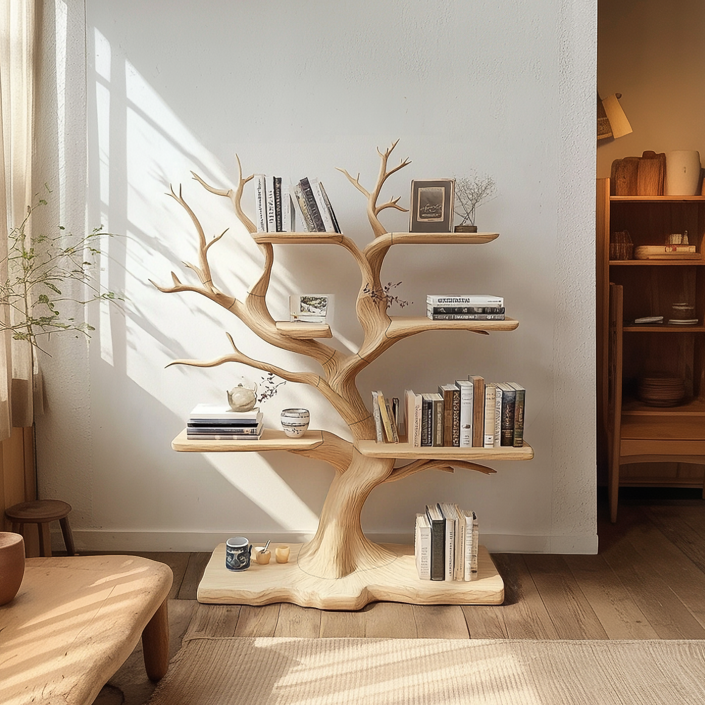 Rustic Organic Standing Tree Shelf Living Room Or Bedroom SINLSATB601