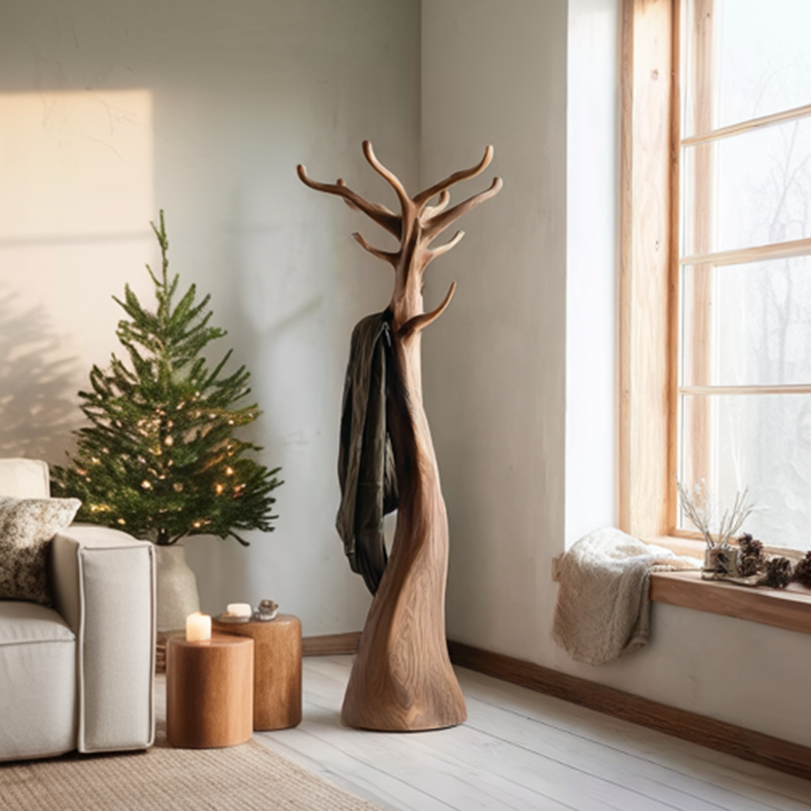 Rustic Tree Coat Stand Christmas Holiday Natural Room Display SINLSATCR078