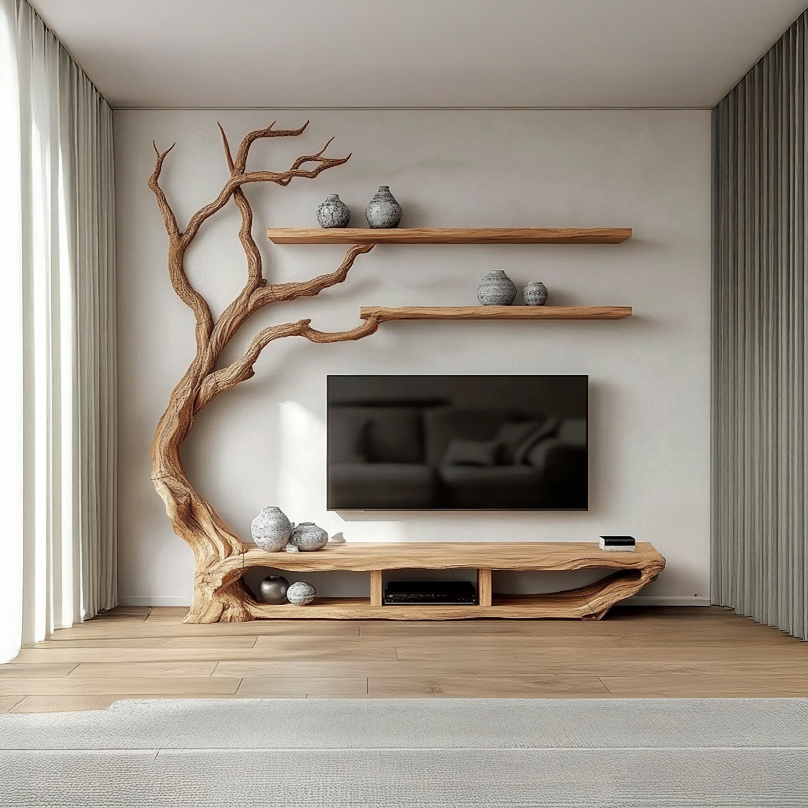 Rustic Organic Tree TV Stand Modern Living Room SINLSATB513