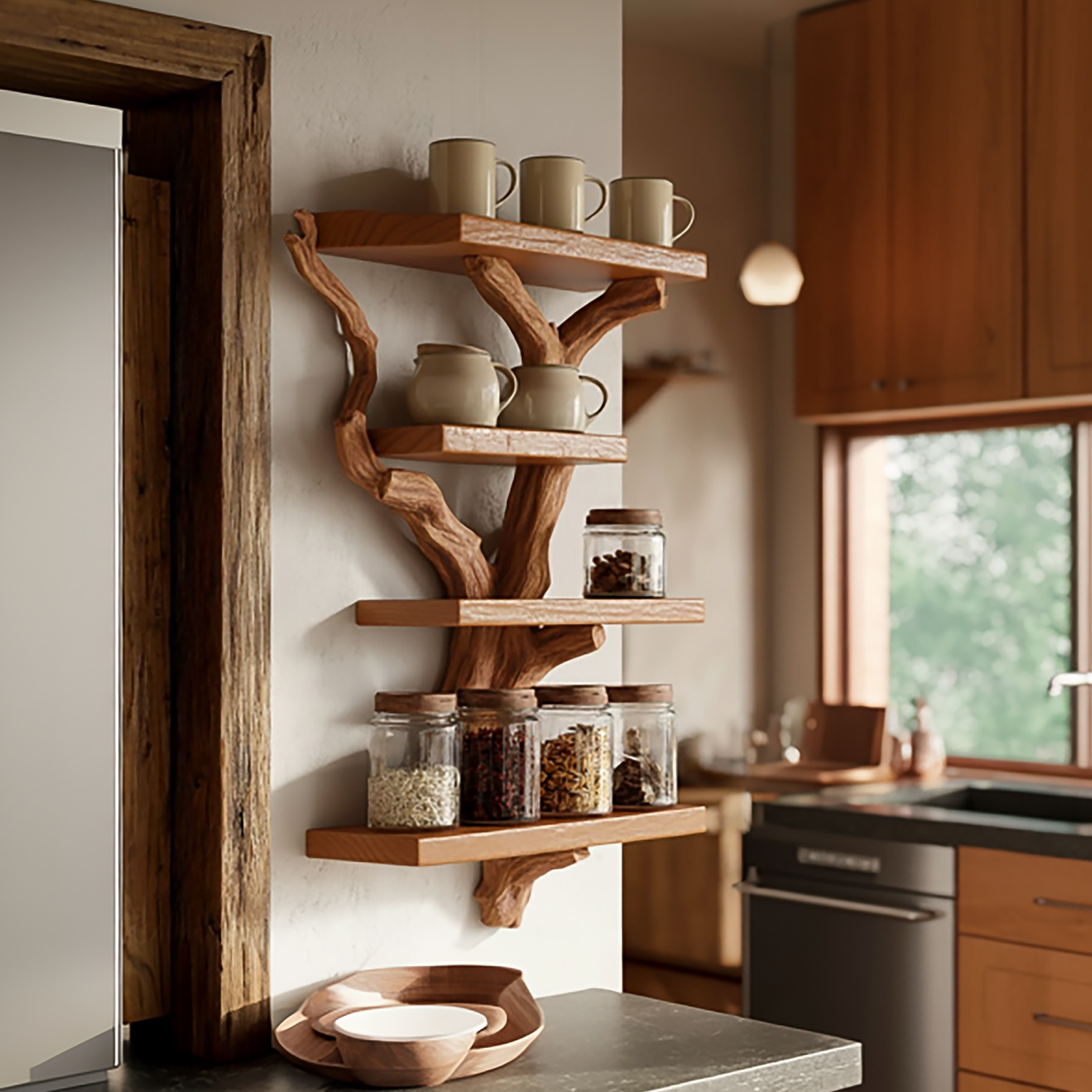 Artistic Branch Kitchen Wall Shelf Kitchen Interior Functional Decor SINLSATBS119