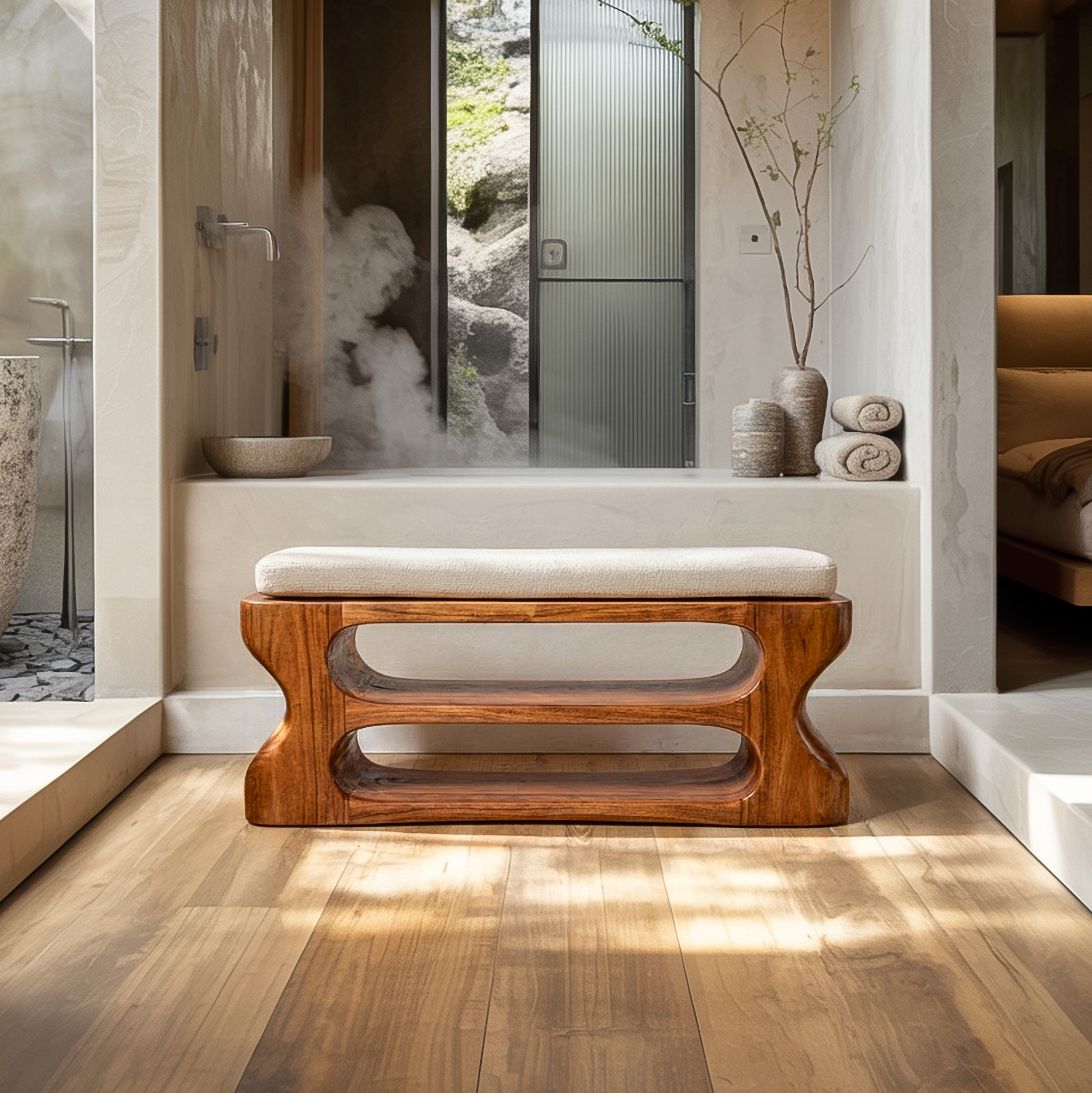 Rustic Sculptural Bench For Entryway And Living Room SINLSARS083