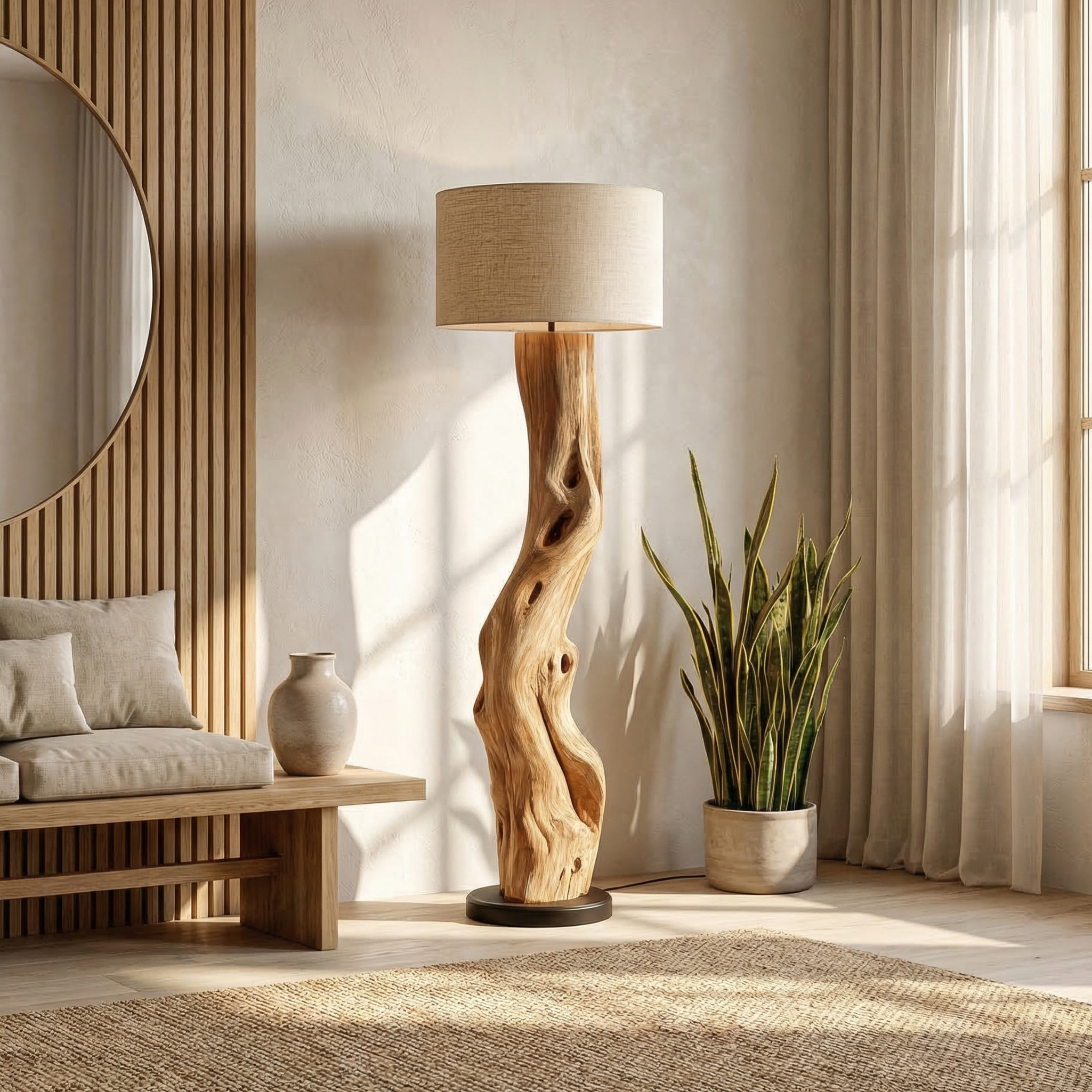 Modern Sculptural Wooden Standing Lamp For Bedroom And Corner SINLSAFLP058