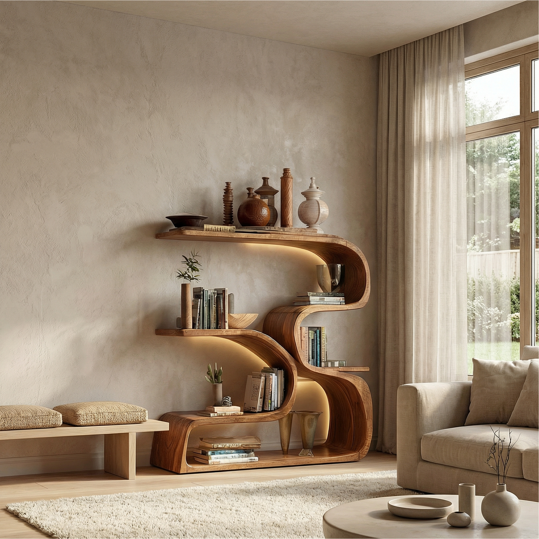 Rustic Artistic Bookshelf For Living Room And Interior Decor SINLSASC470