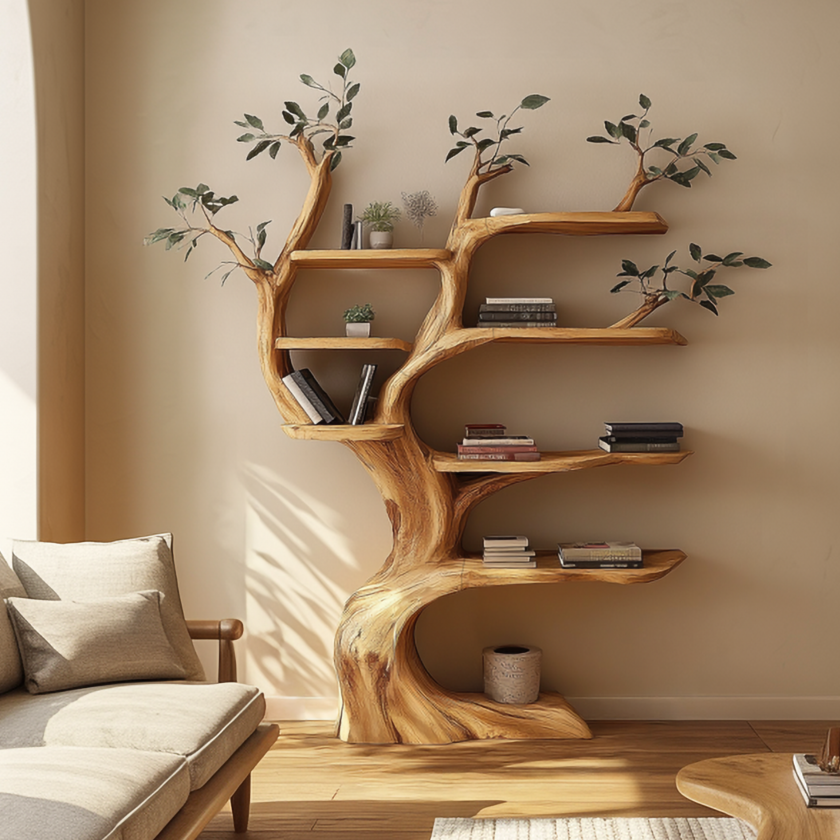 Handcrafted Tree Storage Shelf Living Room Interior Statement Decor SINLSATB642