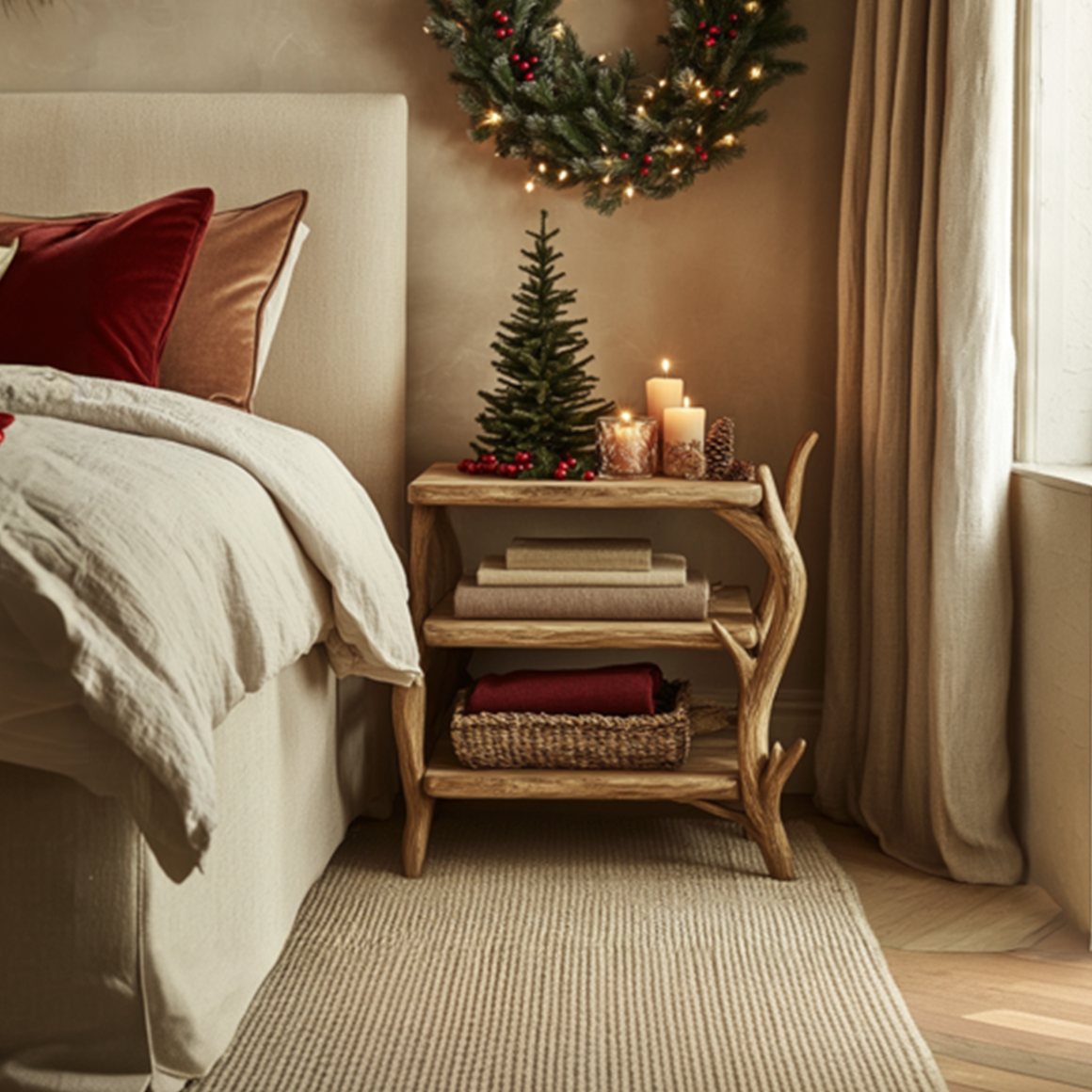 Rustic Organic Nightstand Christmas Bedroom Seasonal Display SINLSABT213