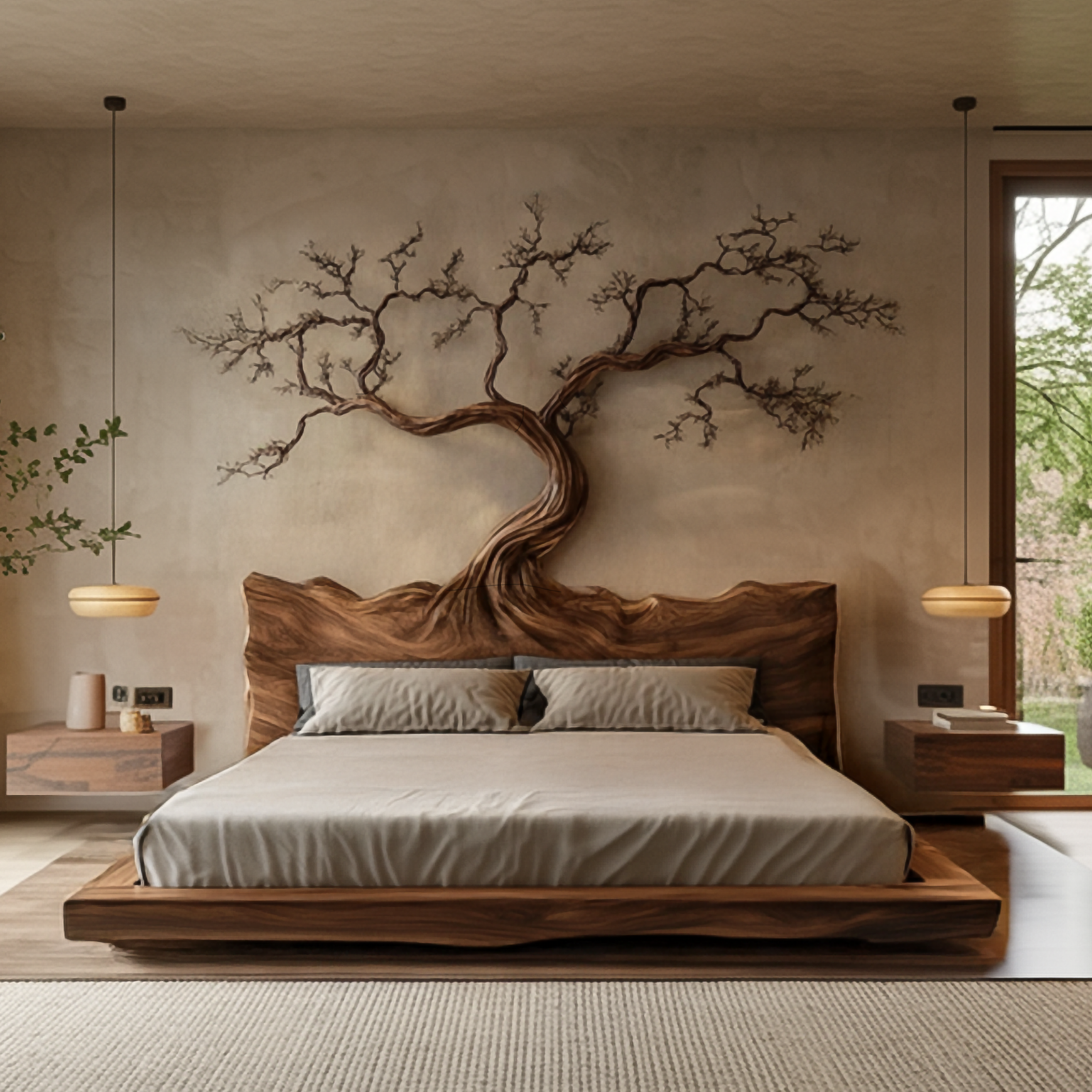 Rustic Bedroom Wooden Platform Bed Frame SINLSAWB079