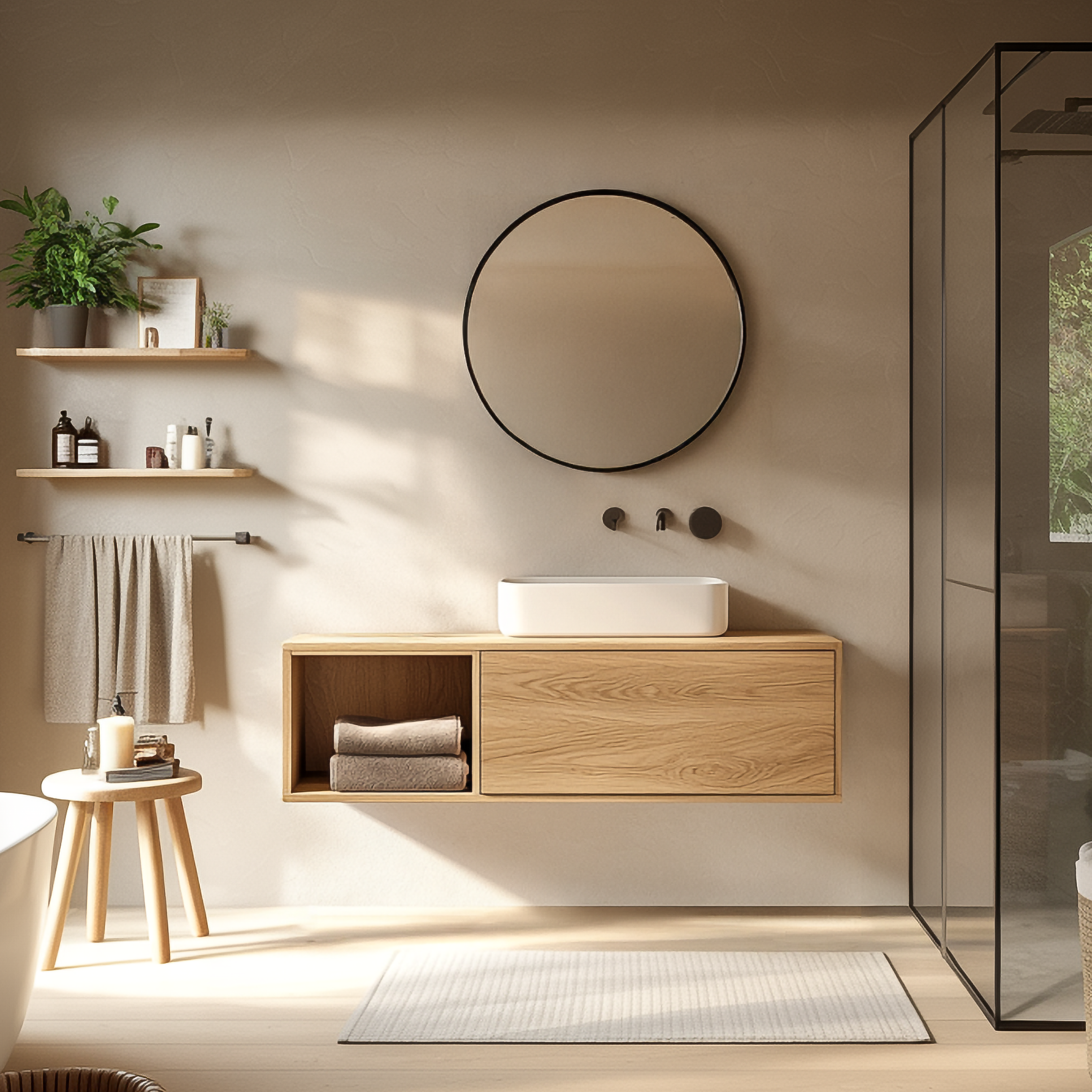 Rustic Minimal Bathroom Vanity Solid Wood Bathroom Interior Floating Cabinet SINLSABRV240