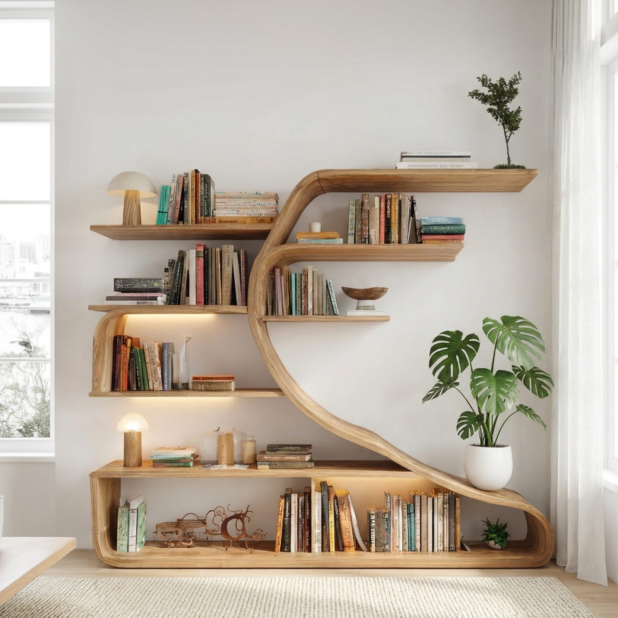 Rustic Sculptural Wall Bookshelf For Bedroom or Living Room SINLSASC472