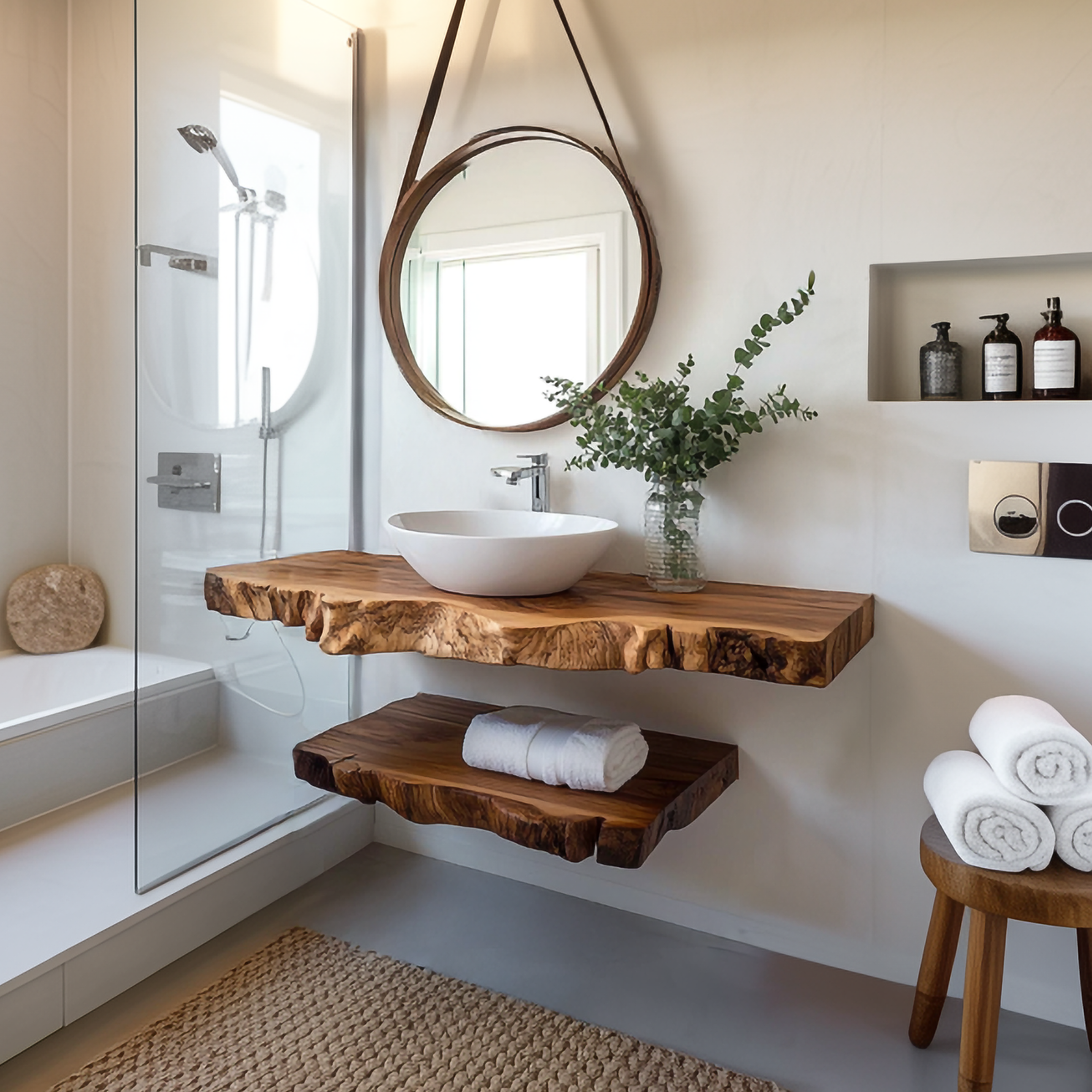 Rustic Bathroom Vanity Shelf Textured Wood Bathroom Decor SINLSABRV242