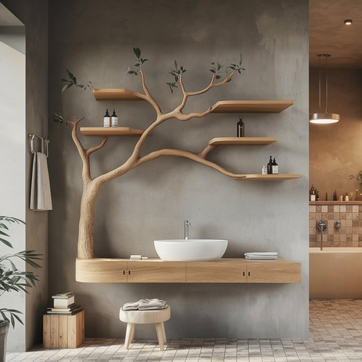 Rustic Organic Floating Tree Vanity Bathroom Or Spa Room SINLSATBB020