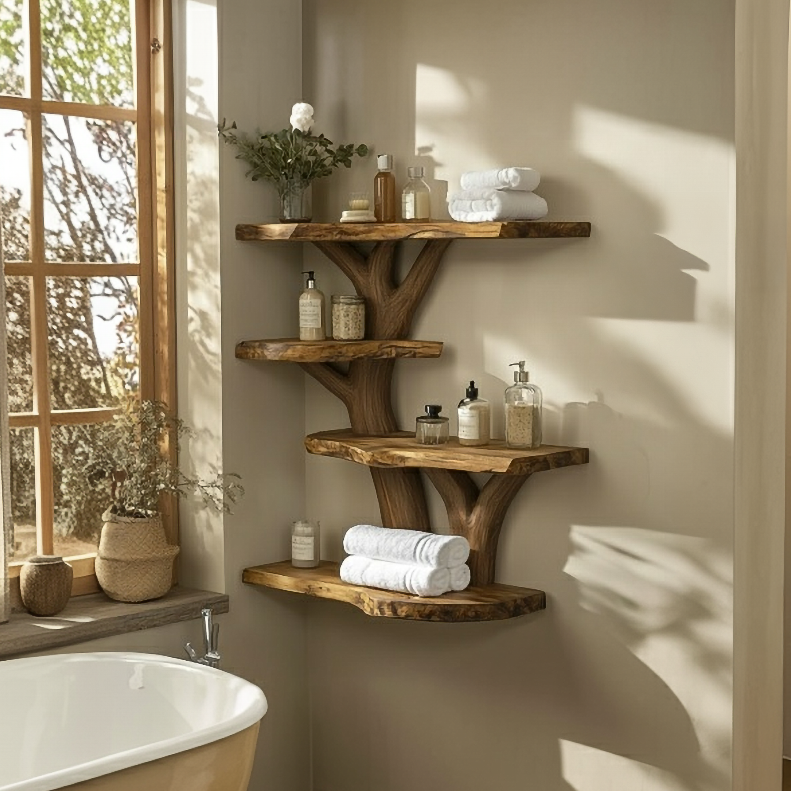 Organic Tree Bathroom Wall Shelf Bathroom Interior Storage Display SINLSATBS113