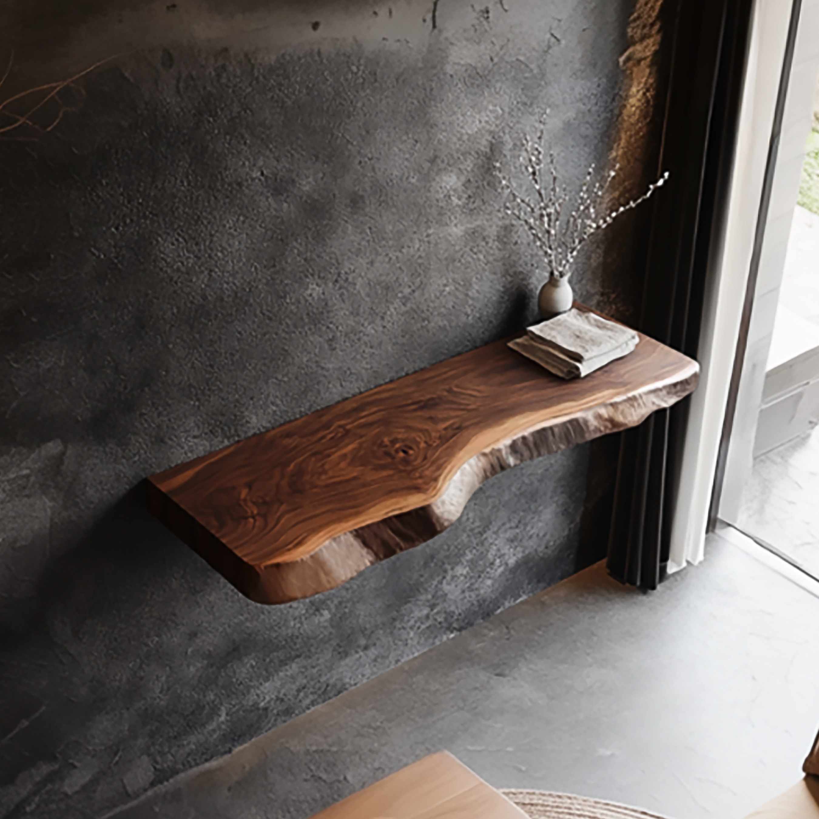 Rustic Live Edge Floating Shelf Solid Wood Living Room Interior Wall Mounted SINLSAFL417