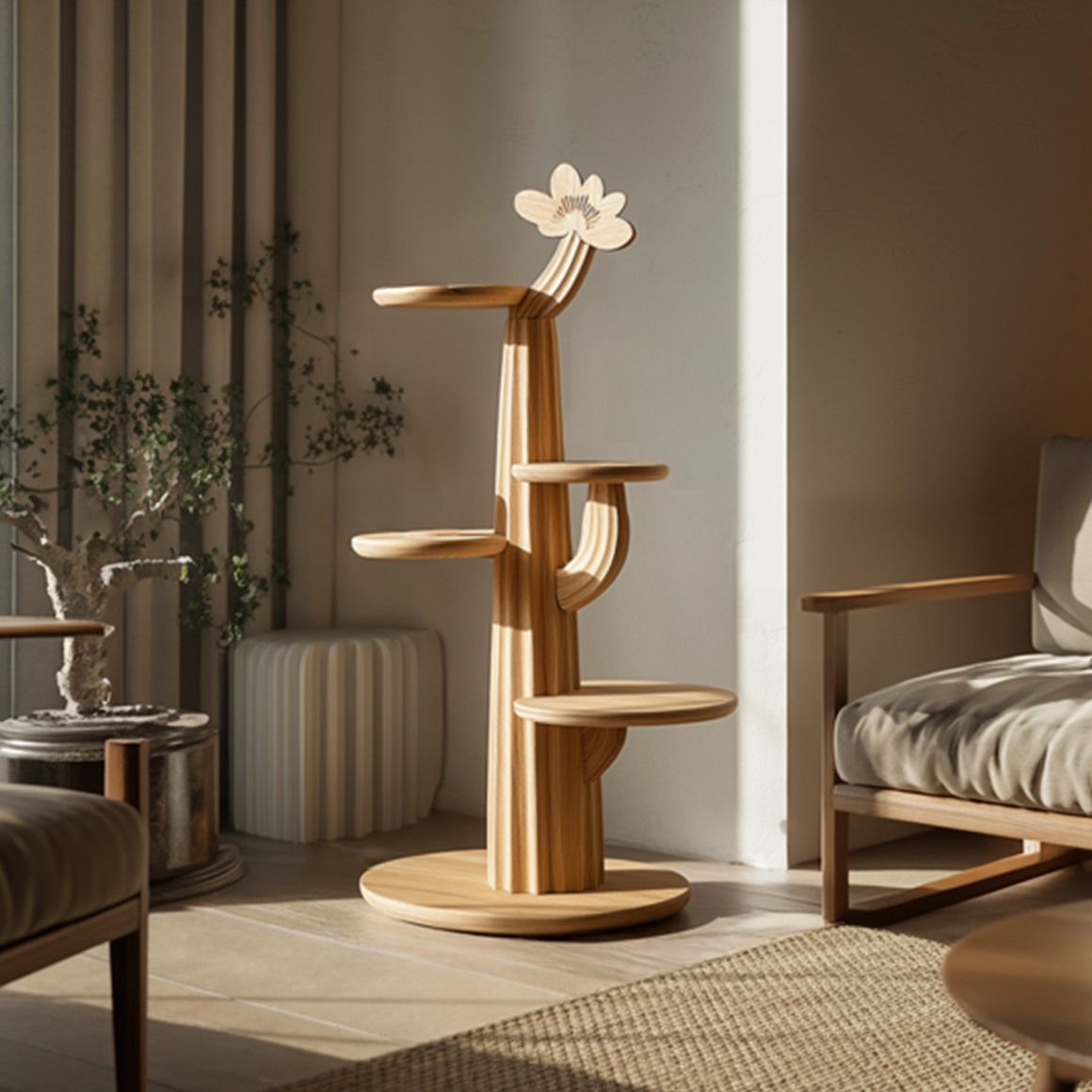 Rustic Modern Tree Tower Solid Wood Living Room SINLSATT100