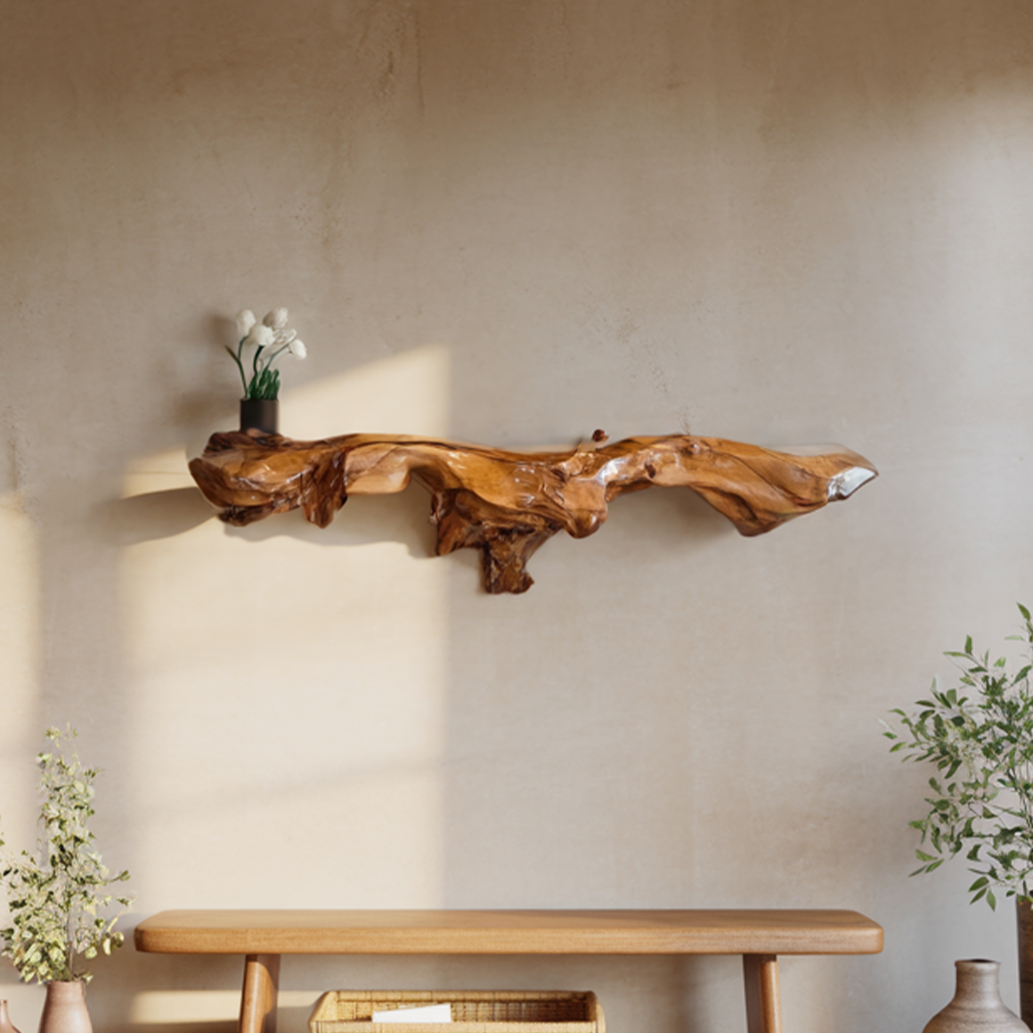 Organic Statement Wall Shelf For Living Room And Entryway SINLSAFL327