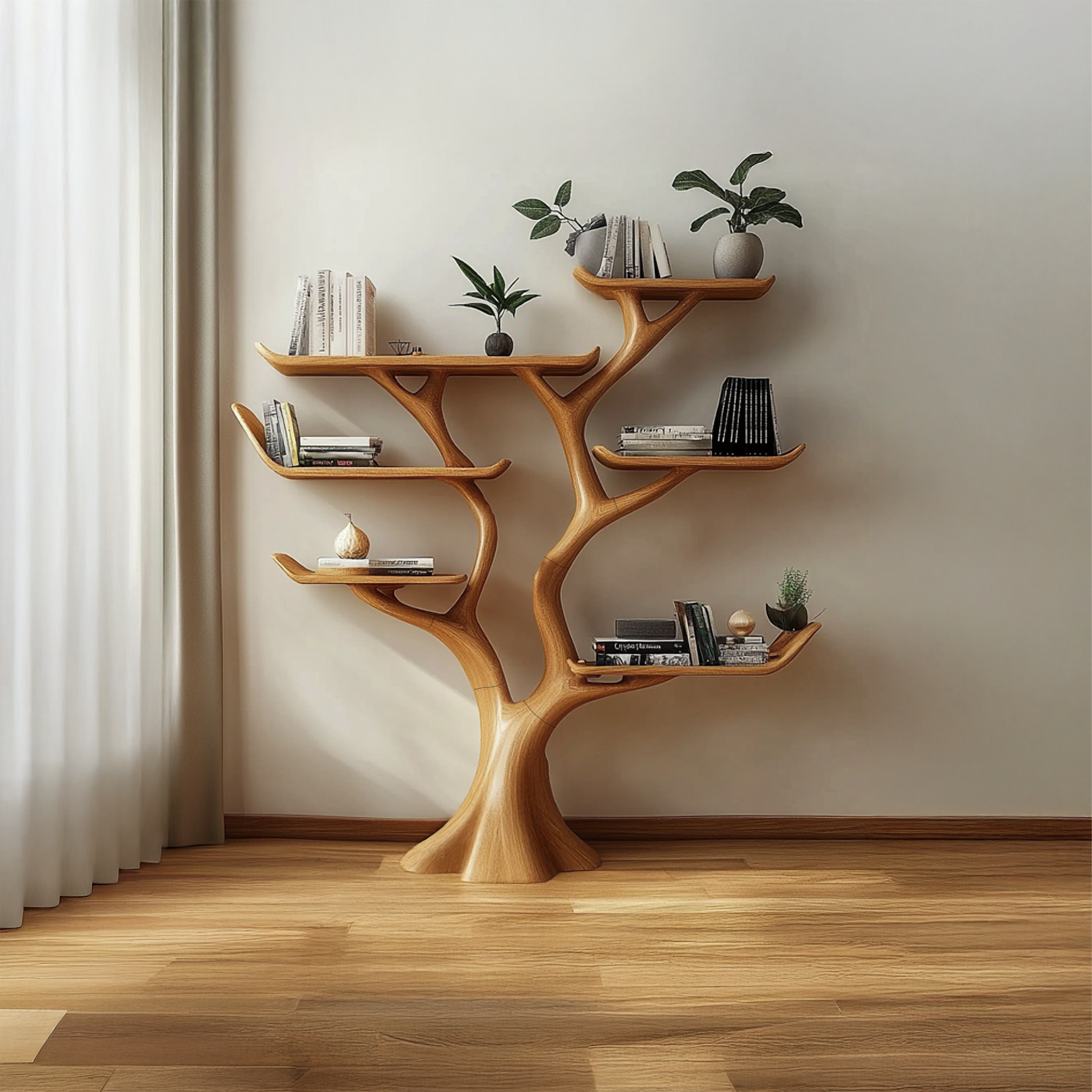 Rustic Walnut Wood Bookshelf Tree Shelf Living Room Decor Family Gift SINLSATB503