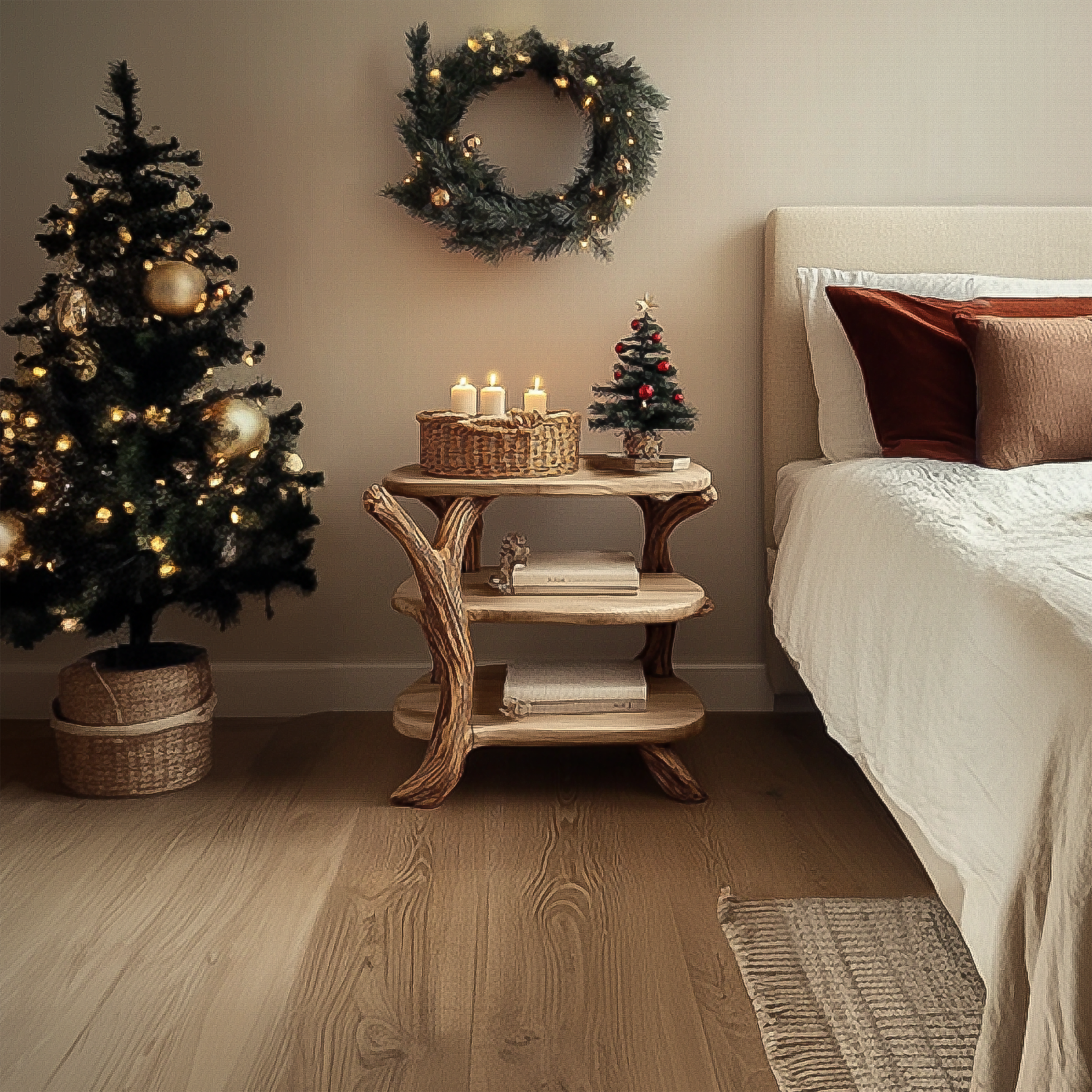 Rustic Tree Nightstand Christmas Holiday Bedroom Decor SINLSABT211