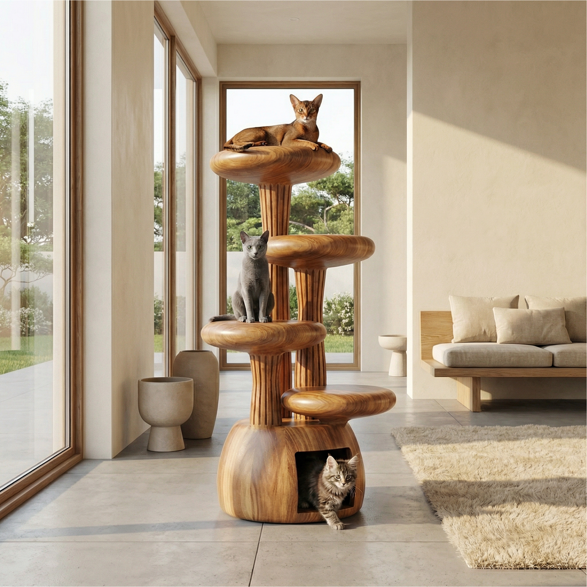 Modern Sculptural Cat Tree Tower For Living Room And Pet Area SINLSATT125