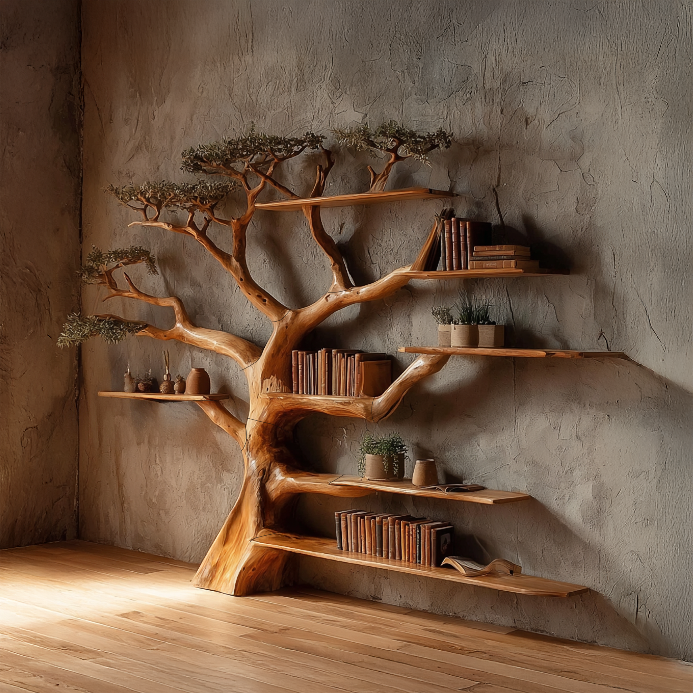 Rustic Tree Bookshelf Living And Library Wall SINLSATB207
