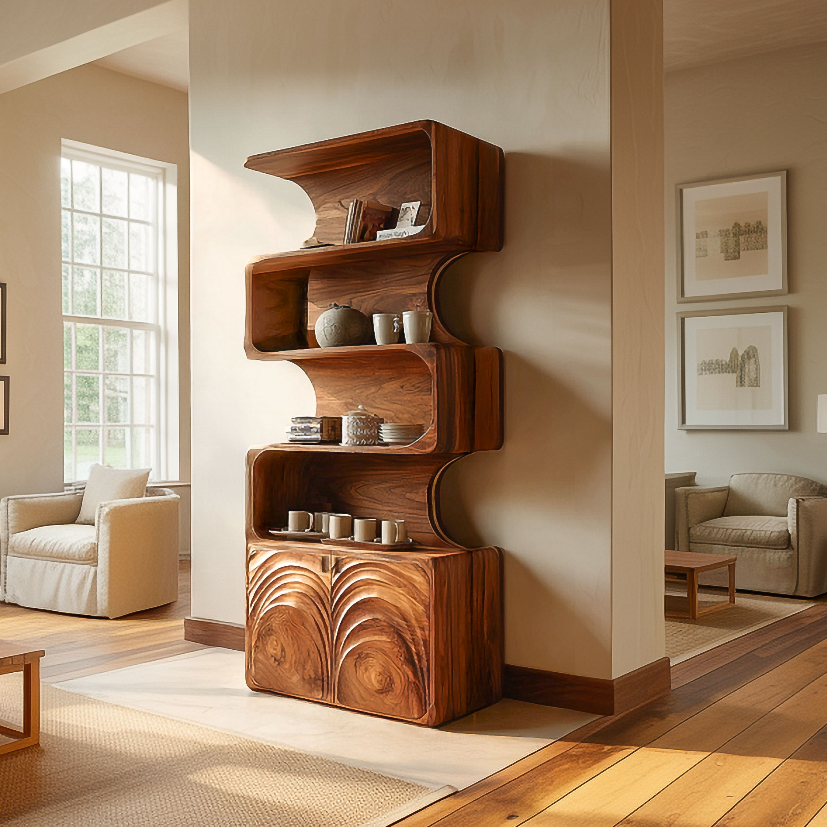 Organic Modern Storage Cabinet And Shelves For Living Room SINLSASC442