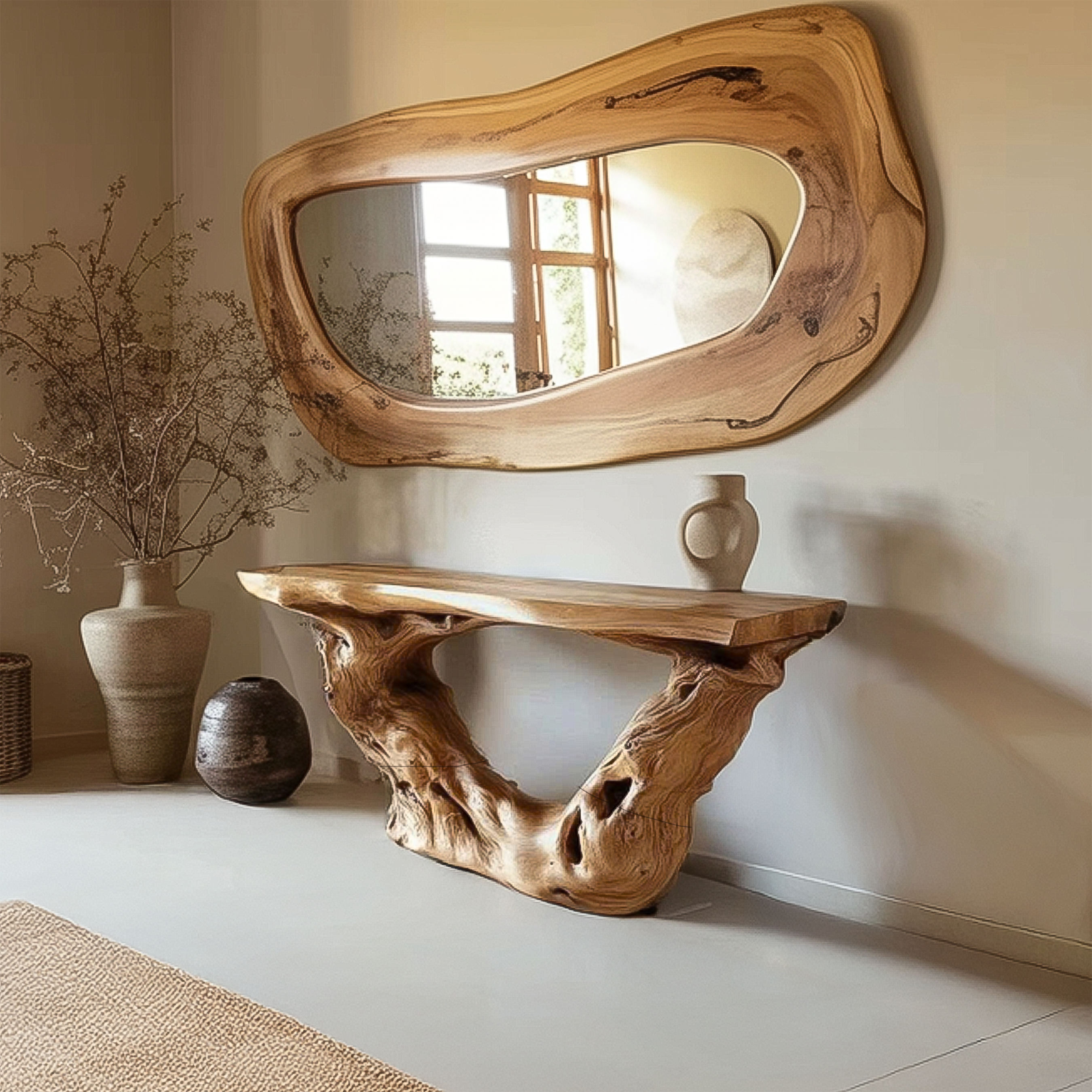 Rustic Foyer Table Wood Sculpture Slab Welcome Area SINLSACS394