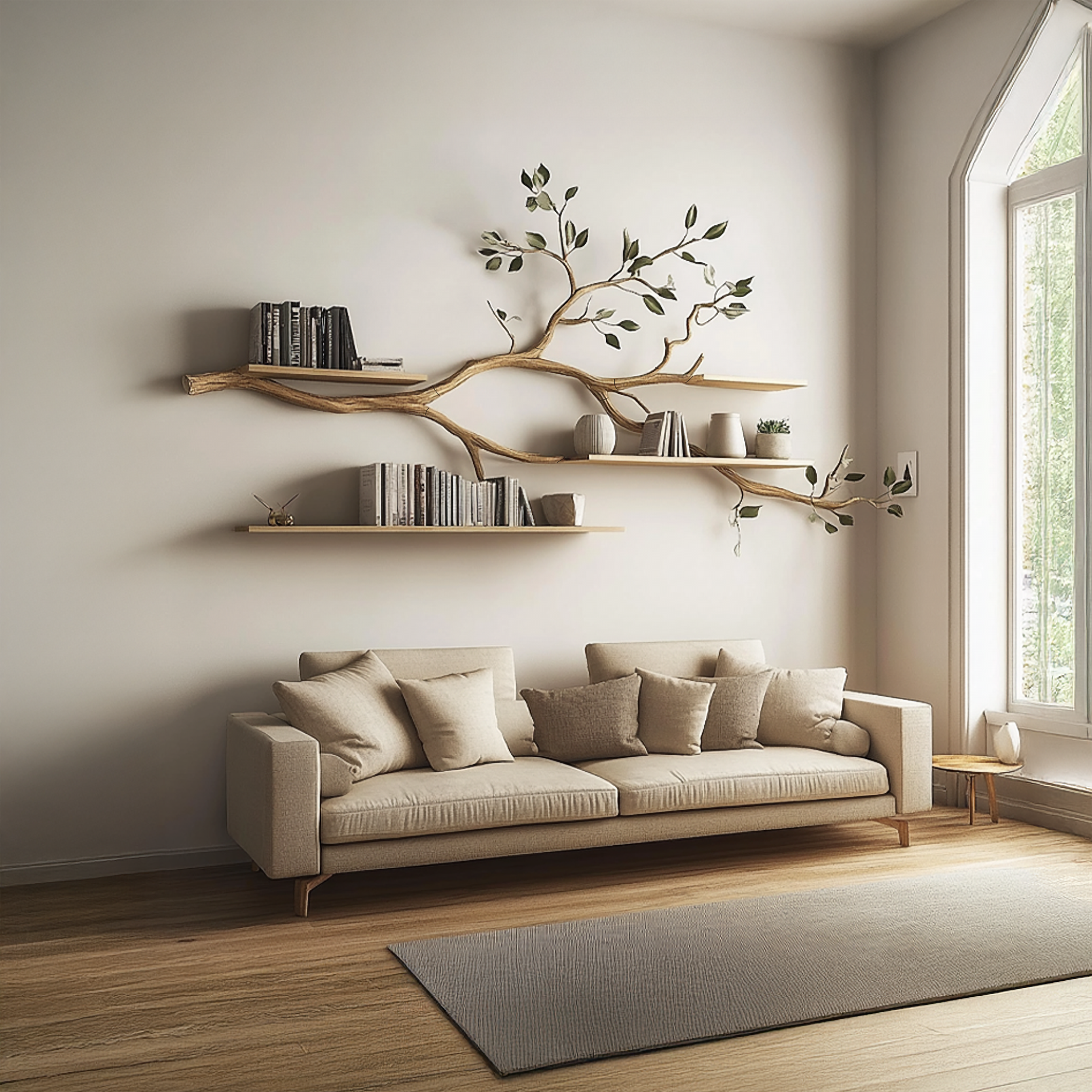 Rustic Tree Floating Wall Shelf Living Room SINLSATBS052