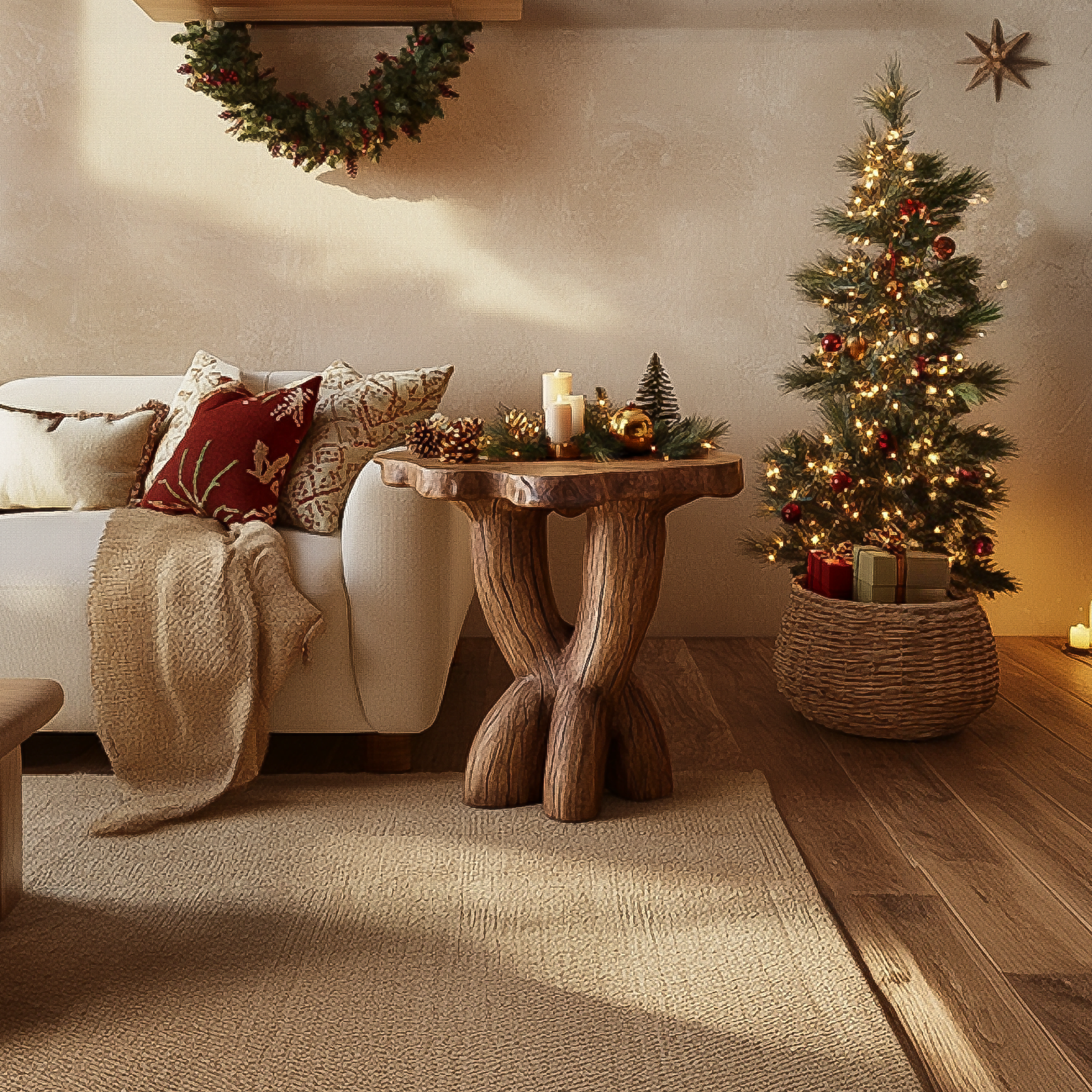 Rustic Sculptural End Table Christmas Holiday Living Room SINLSABT216