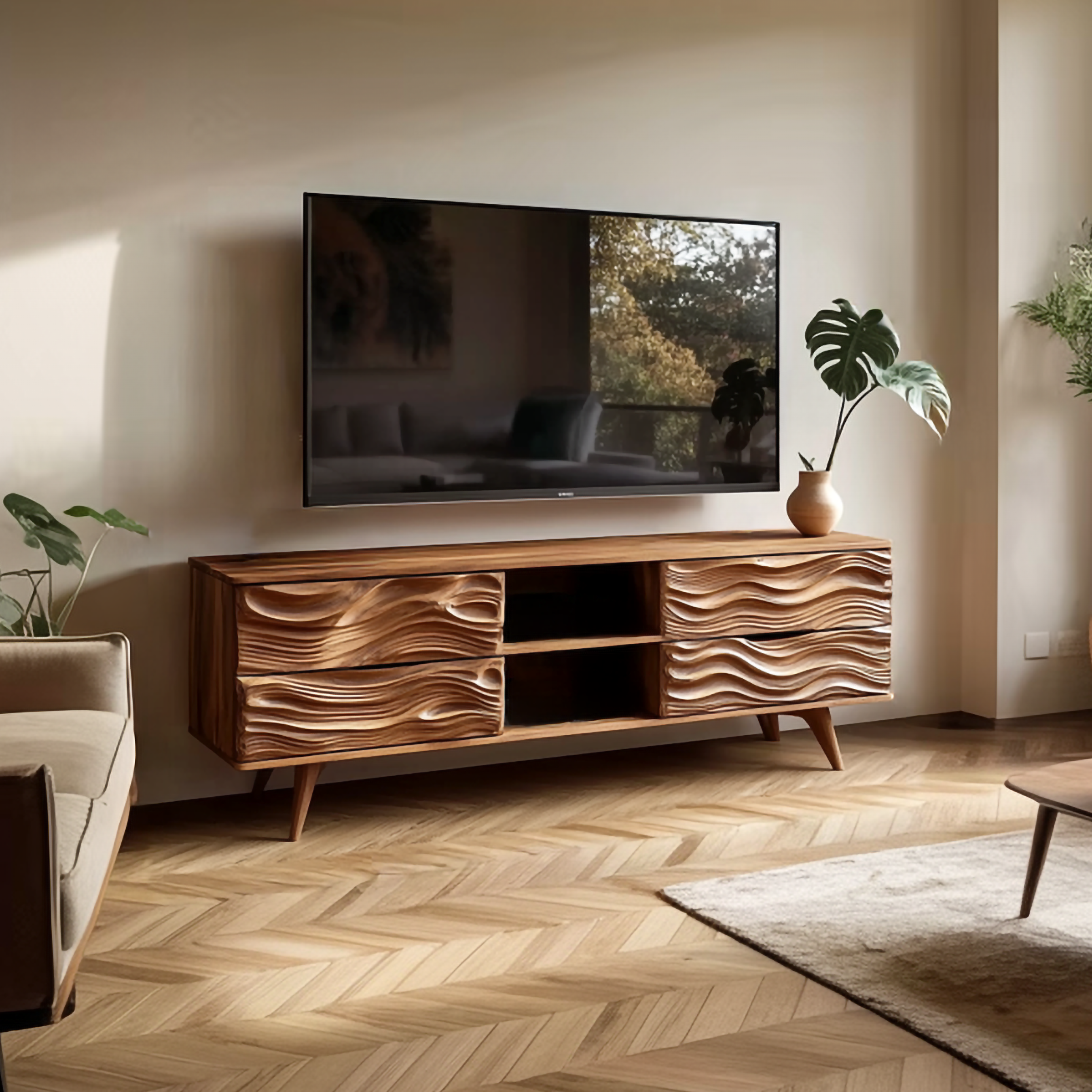 Mid Century Organic Modern TV Stand Living Room And Home Office SINLSASC342