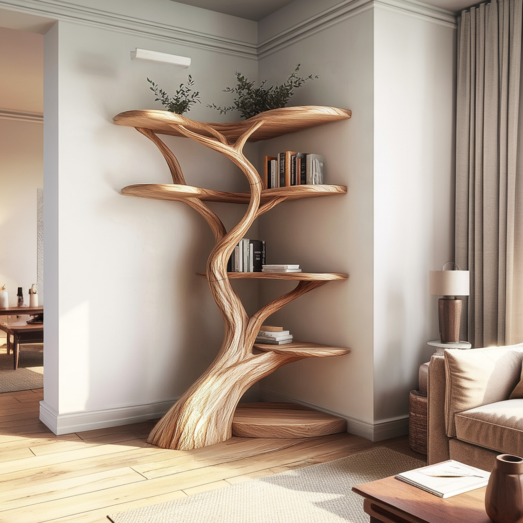 Rustic Tree Corner Shelf Living Room Or Bedroom SINLSATB693