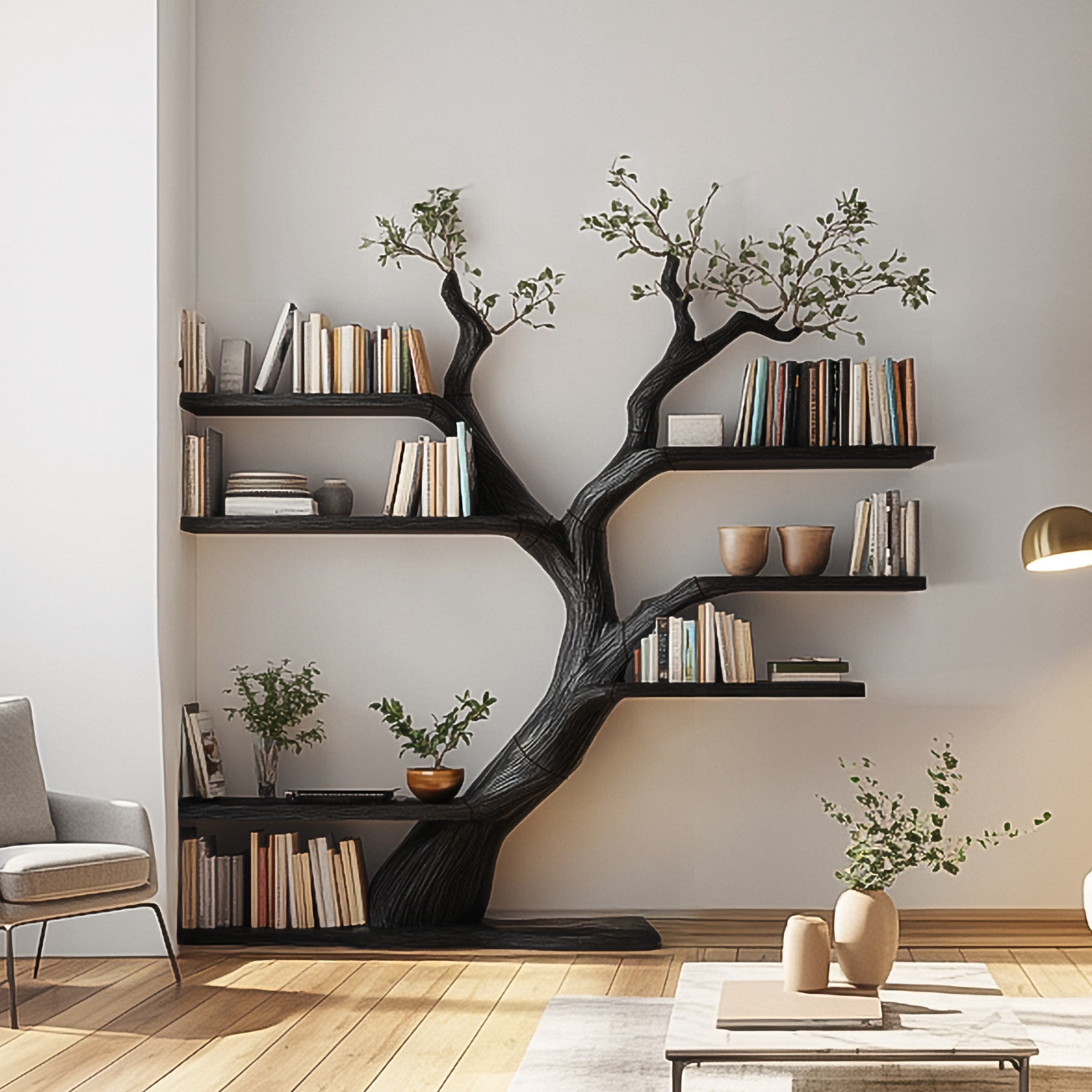 Rustic Tree Bookshelf Living Room Interior Storage Decor SINLSATB606