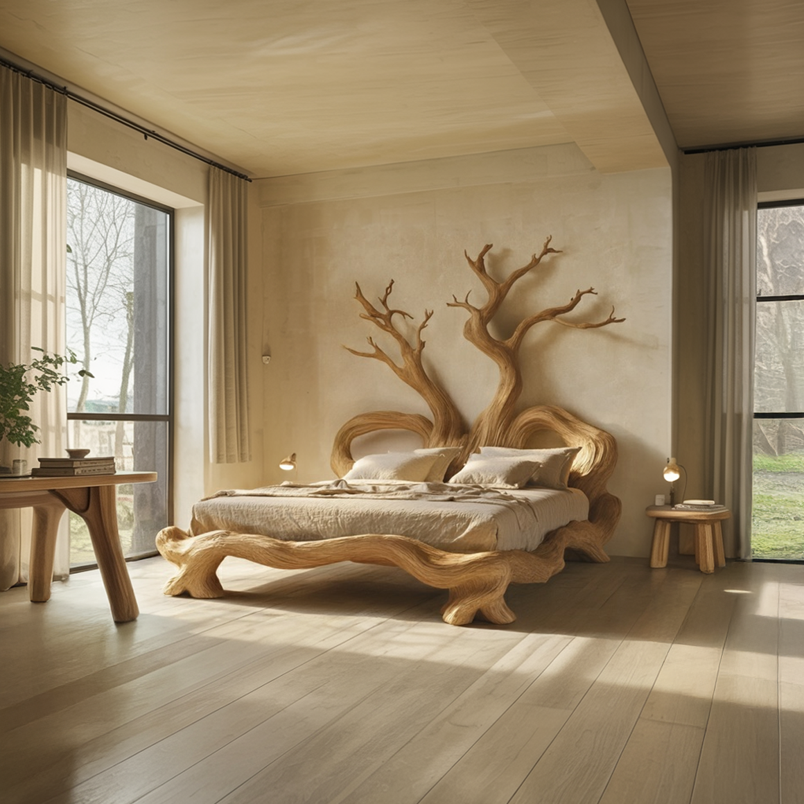 Rustic Artistic Tree Bed Nature Modern Bedroom SINLSAWB071