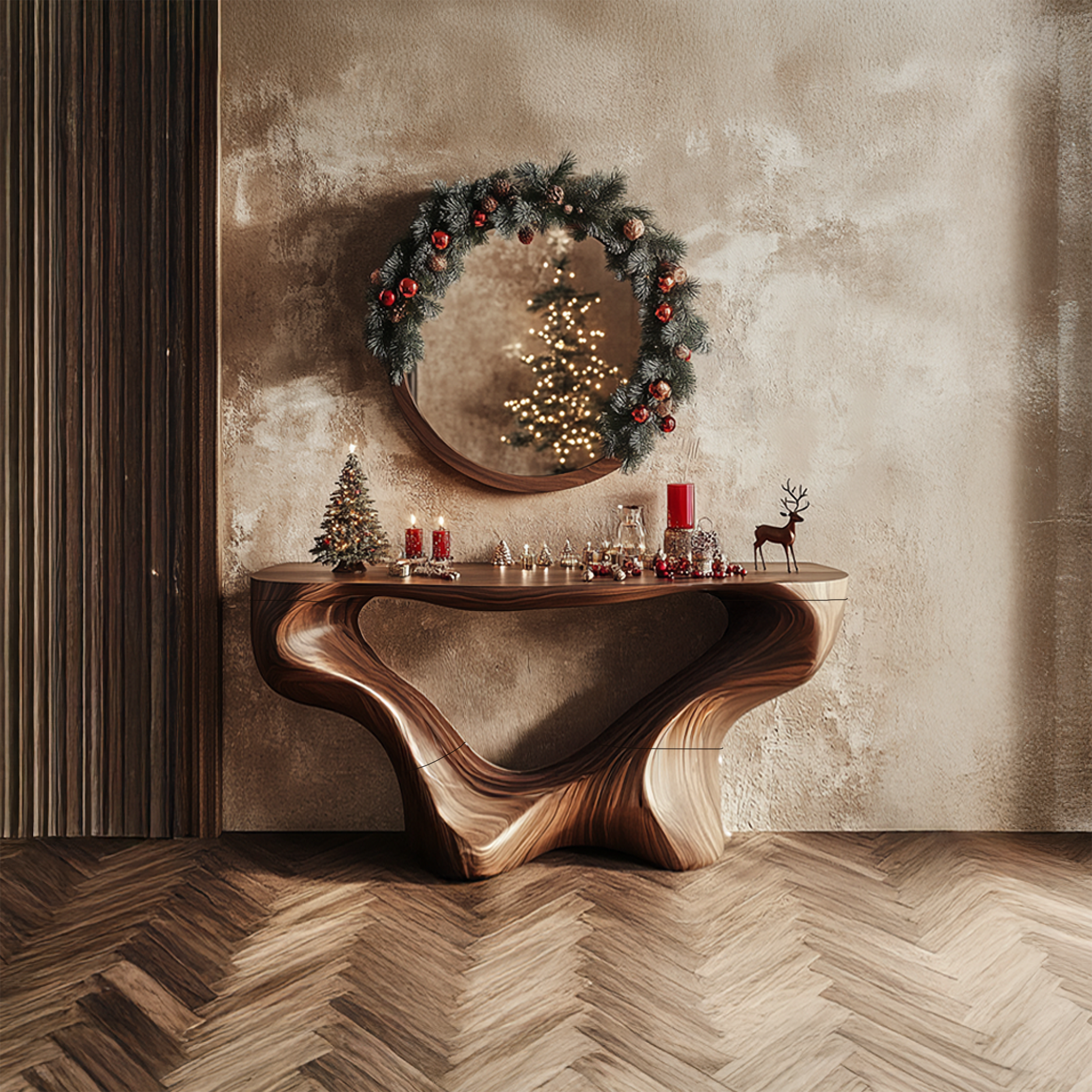 Mid Century Organic Console Table Christmas Entryway SINLSACS298