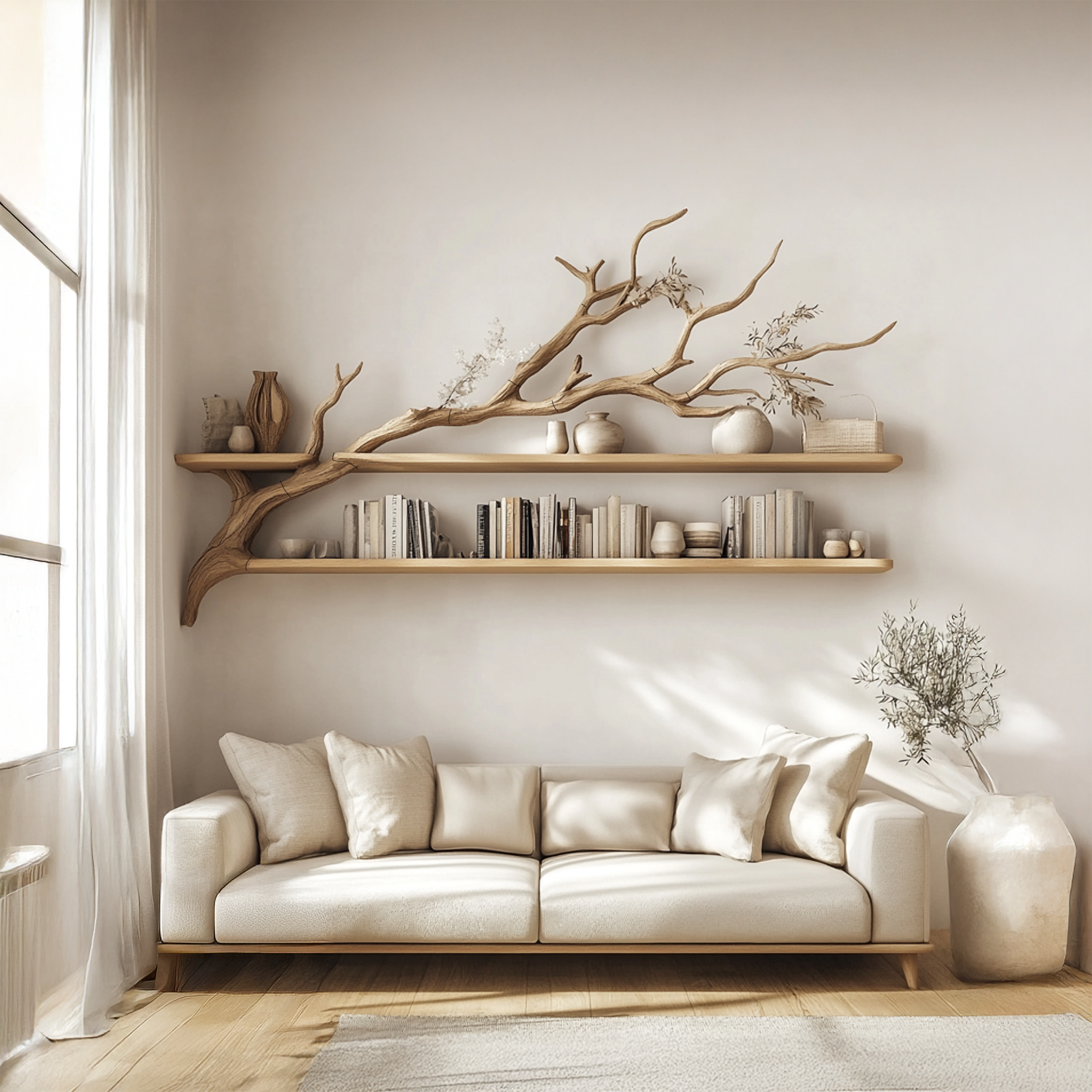 Rustic Tree Wall Art Shelf Modern Living Room SINLSATBS041