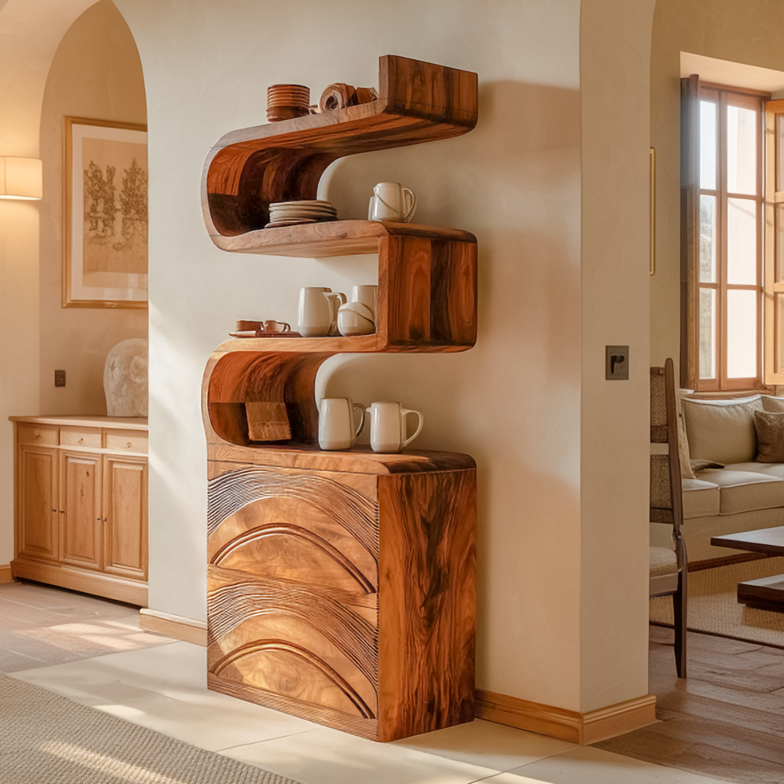 Organic Modern Cabinet Shelf Unit For Living Room And Study SINLSASC440