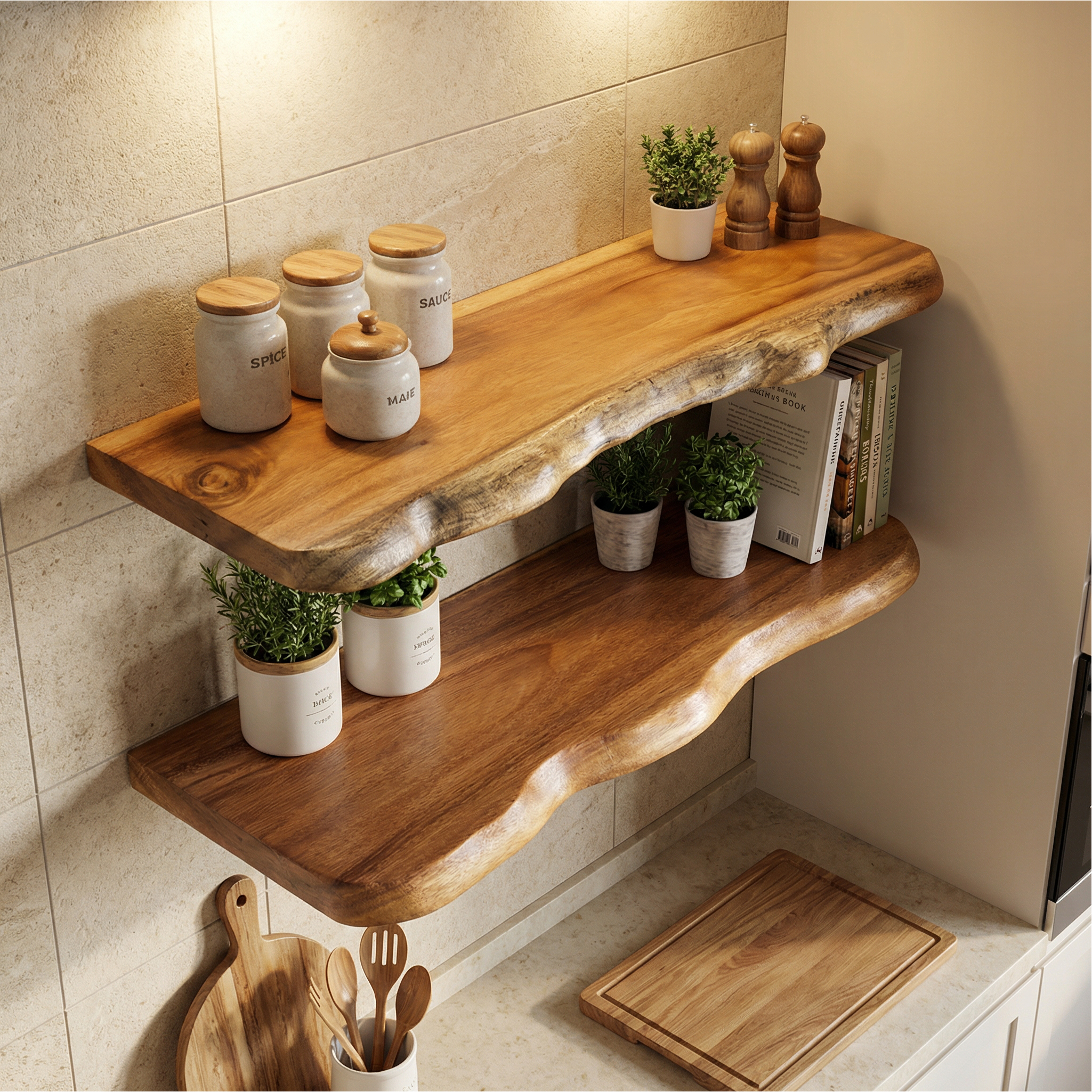 Rustic Wooden Floating Shelves For Kitchen Wall Storage And Home Organization SINLSAFL514
