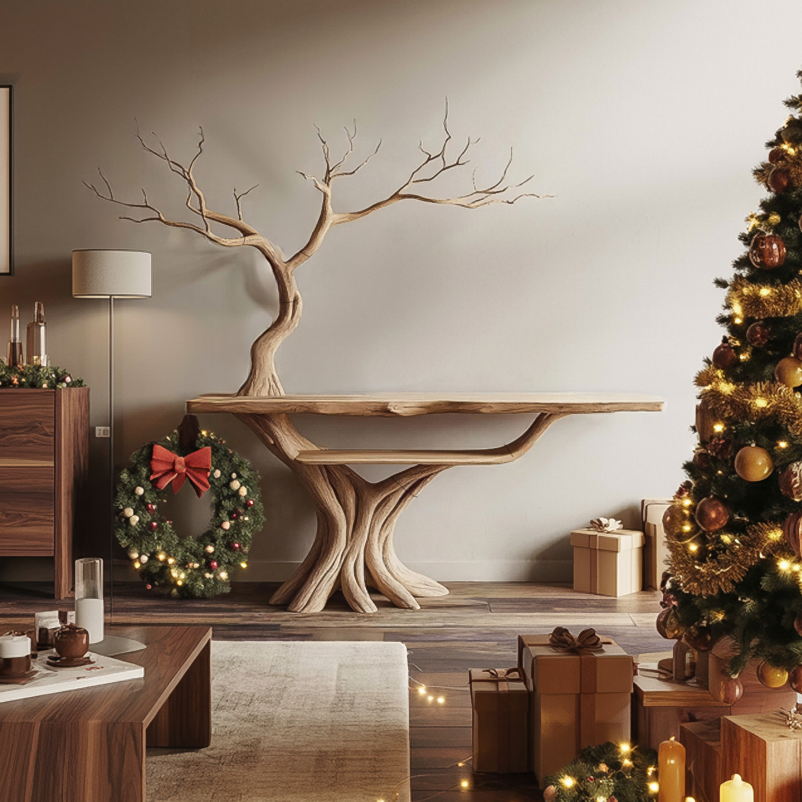Rustic Tree Console Table Christmas Home Entryway Decor SINLSACS389
