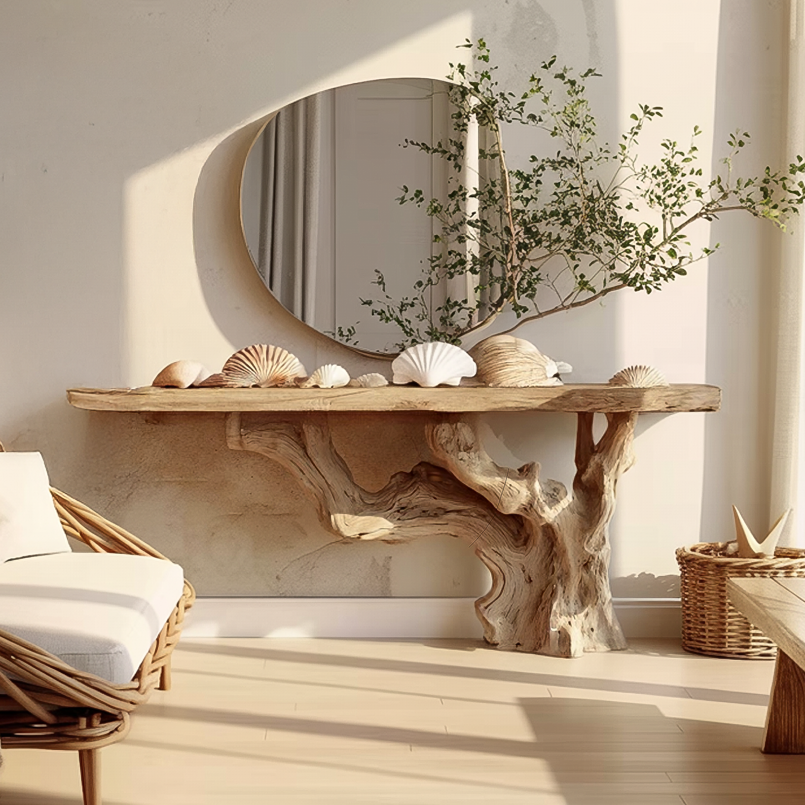 Rustic Console Table Sculptural Wood Base Art Gallery SINLSACS378