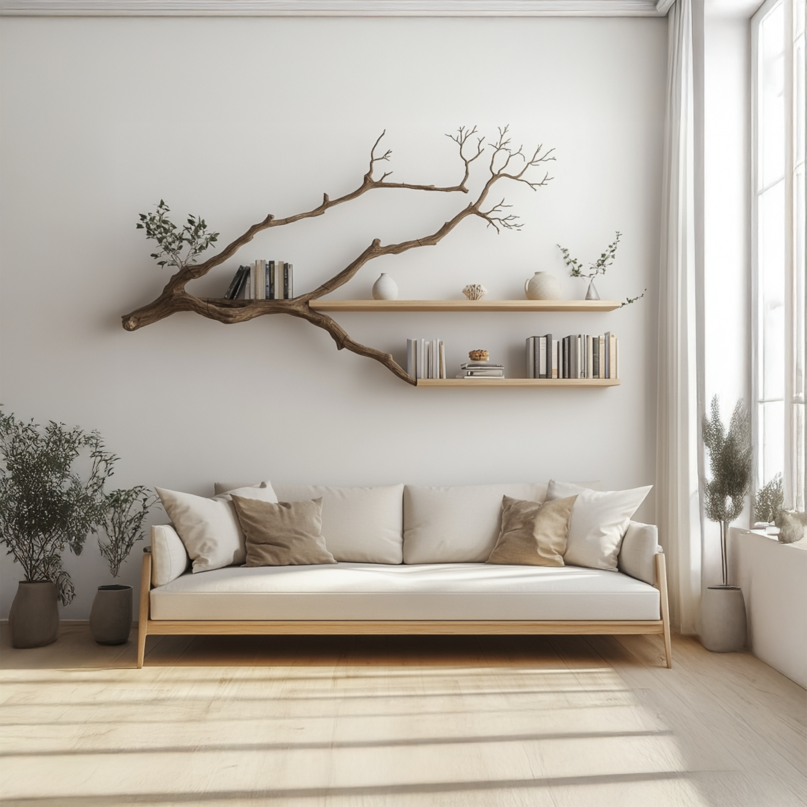 Rustic Tree Wall Shelf For Modern Bedroom Decor SINLSATBS039