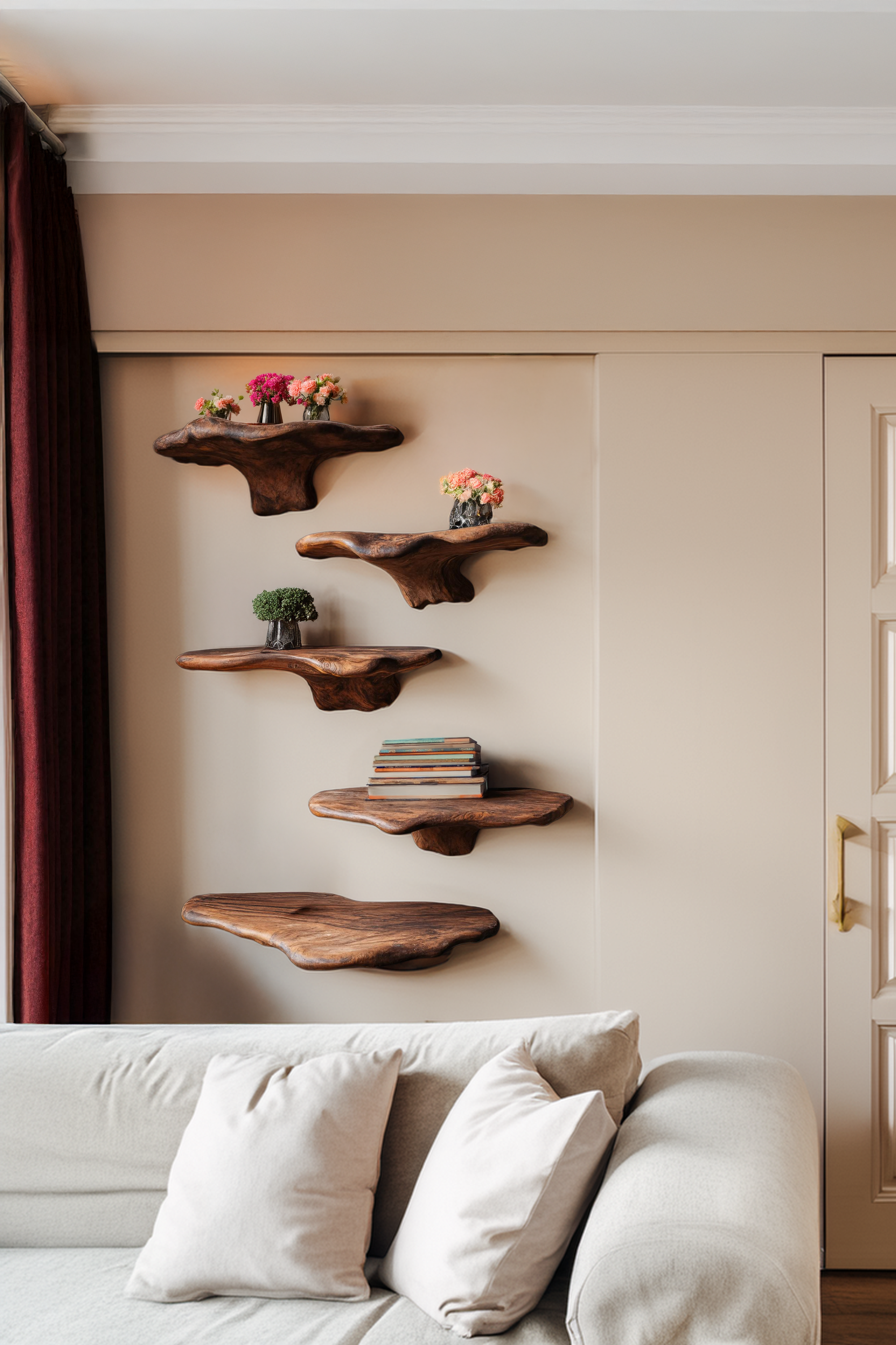 Mid Century Wooden Mushroom Shelf For Living Room Decor SILDTTRMR001