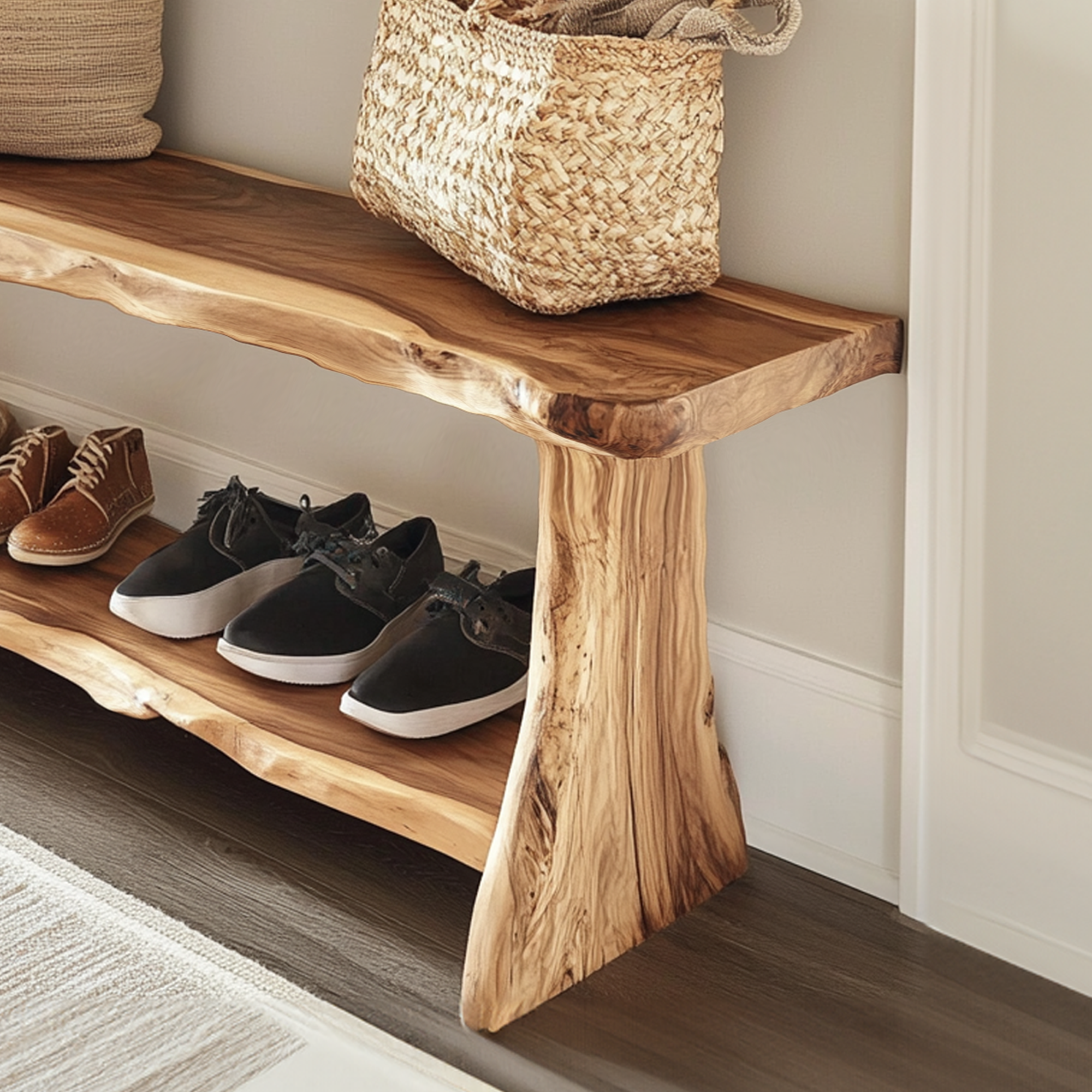 Farmhouse Solid Wood Entryway Shoe Rack Bench SINLSB017