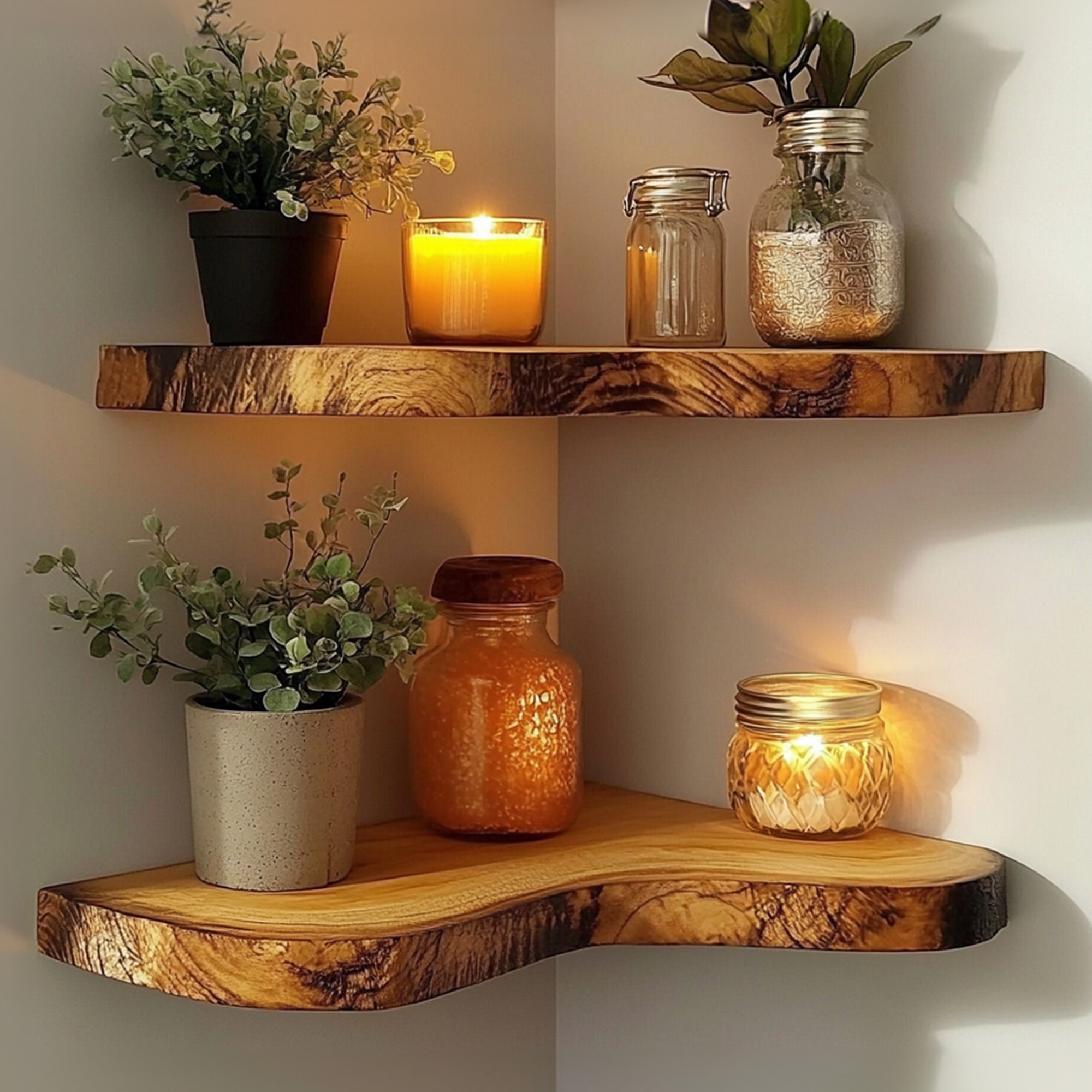 Rustic Live Edge Corner Floating Shelf SINLCN009